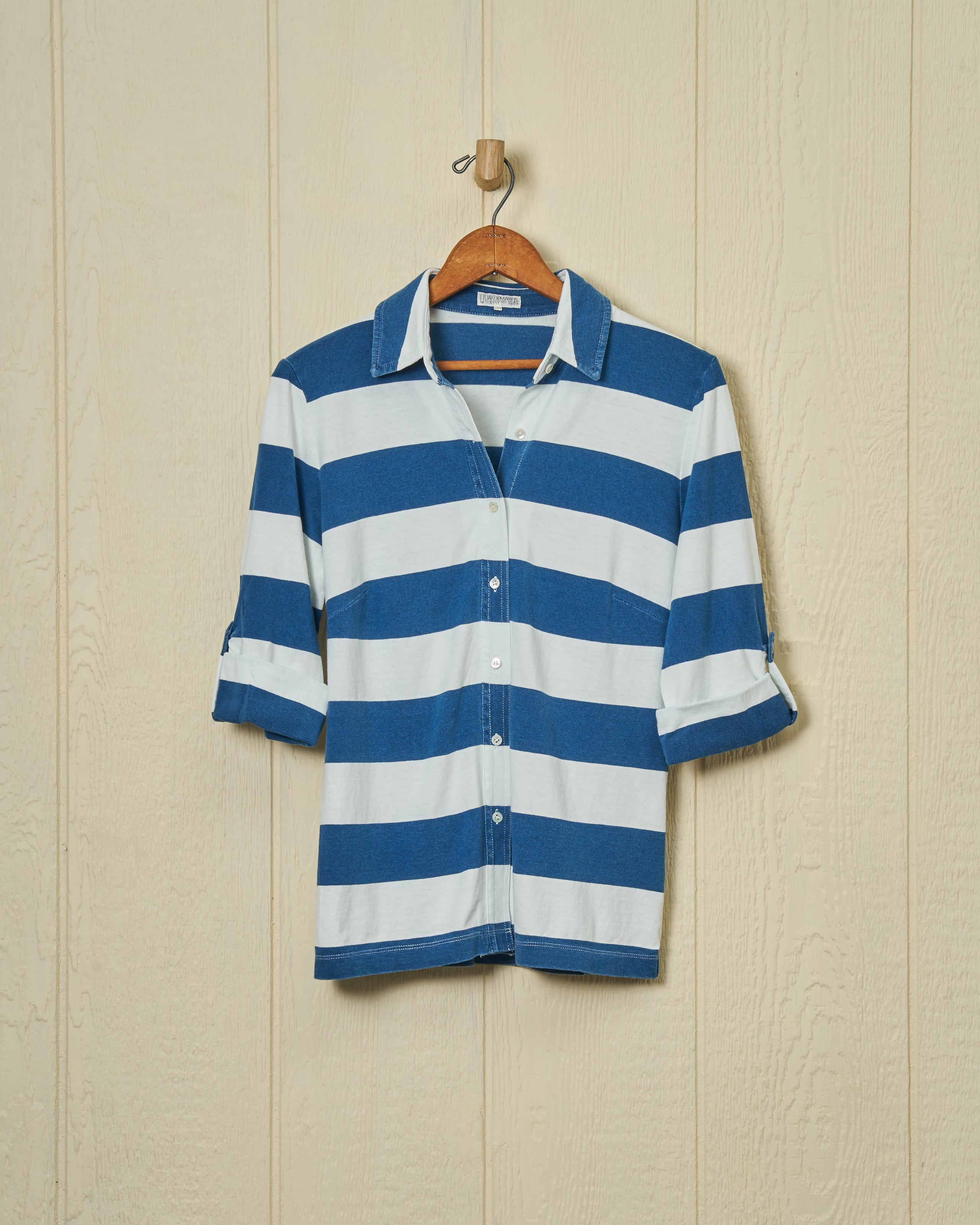 Avalon Indigo Knit Top - Blue & White Rugby Stripe Women's Casual Shirt | Perfect for Work, Weekend Outfits & Layering