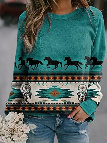 Aztec Sweatshirt Women - Retro Crewneck Long Sleeve Top for Casual Wear