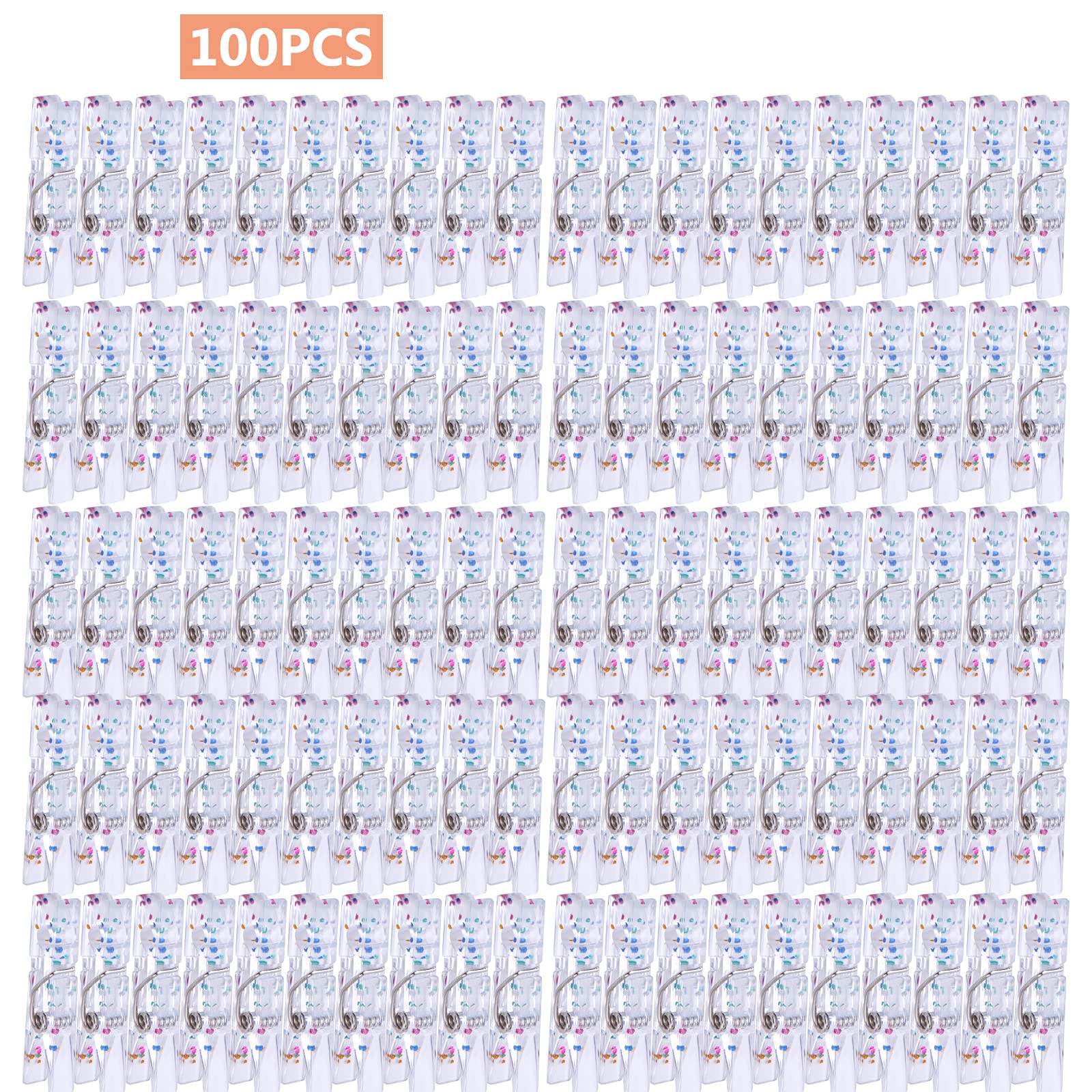 100pcs Transparent Plastic Clothespins with Glitter - 3.5cm Mini Clips for Crafts, Photos, Laundry & Christmas Decorations - Perfect for DIY Projects, Party Decor, and Home Organization