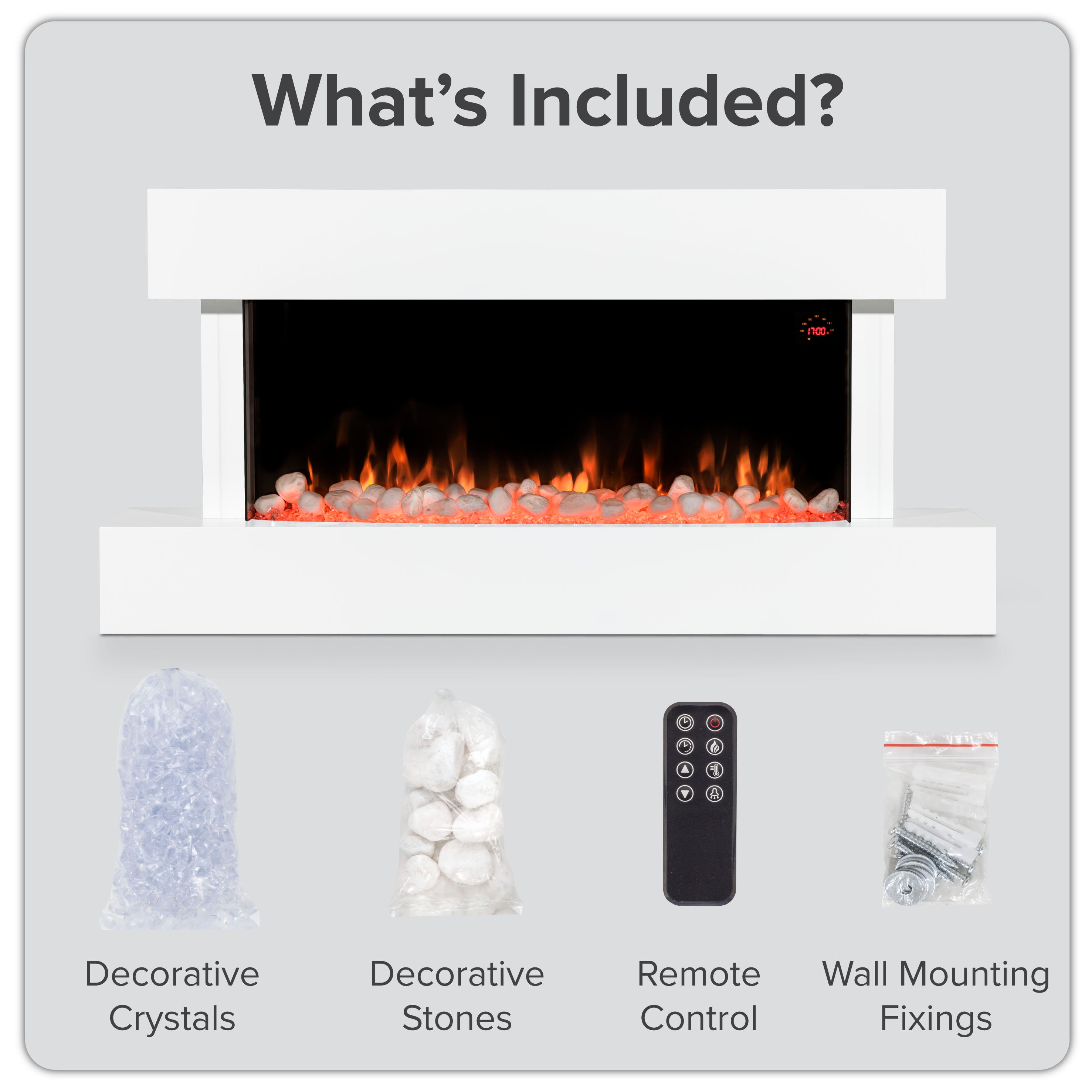 Baridi 46 Inch Electric Fireplace Wall Mounted with Realistic LED Flame Effects - White DH113 - Perfect for Living Room, Bedroom & Office Heating & Ambiance