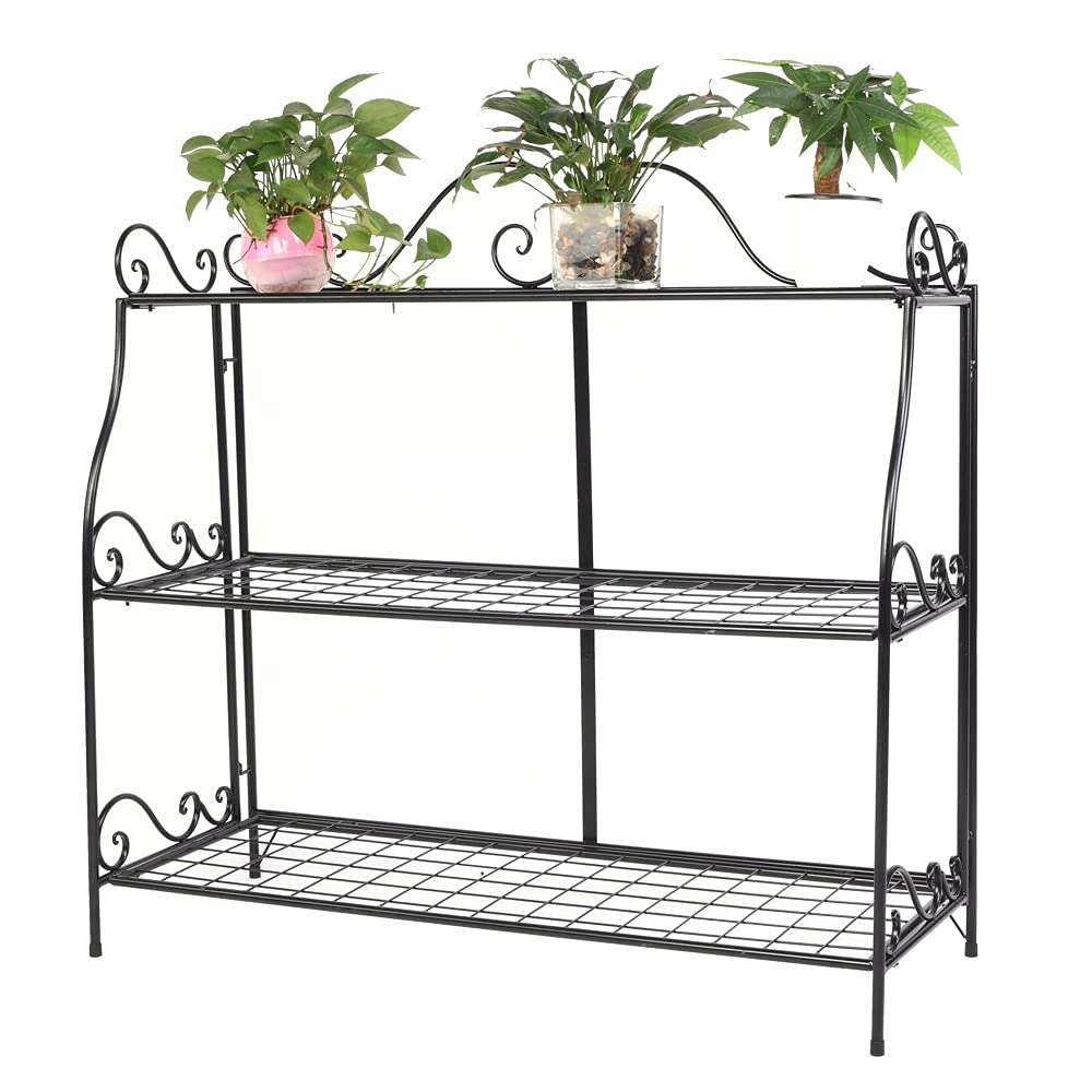 MEIXINPAI 3-Tier Black Lace Decorative Plant Stand - Elegant Indoor/Outdoor Flower Pot Holder for Home, Garden, Patio, and Balcony Decor