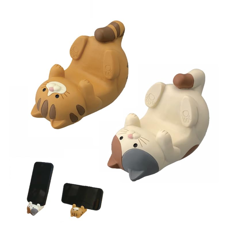 2pcs Cute Resin Cat Phone Stand Holder - Creative Cartoon Cat Phone Dock for iPhone Samsung All Smartphones - Perfect for Home Office Desk Decor & Gift Idea
