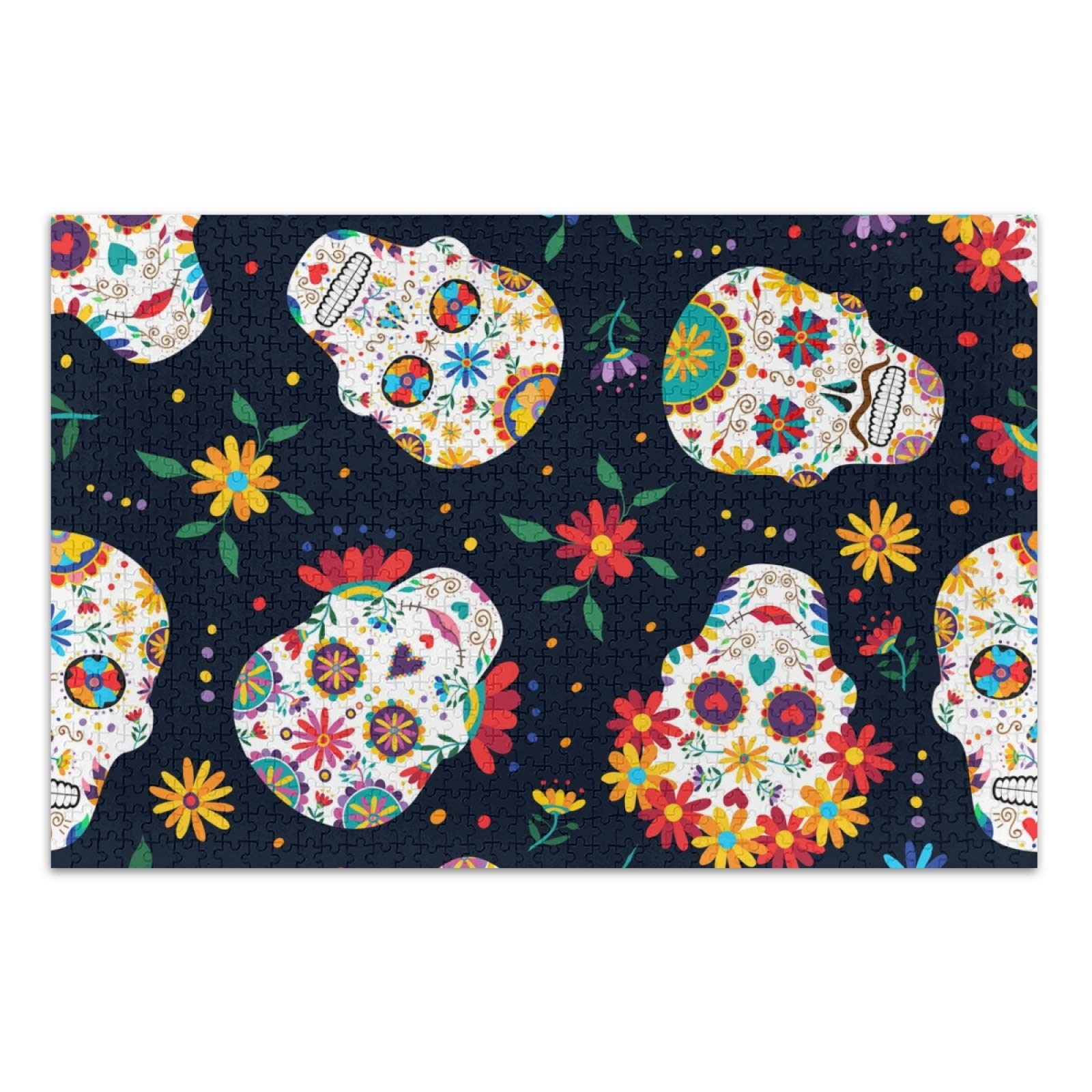 500-Piece Mexican Sugar Skull Floral Jigsaw Puzzle - Day of The Dead Puzzle for Adults & Teens, No Edges DIY Relaxing Game for Stress Relief & Home Decor