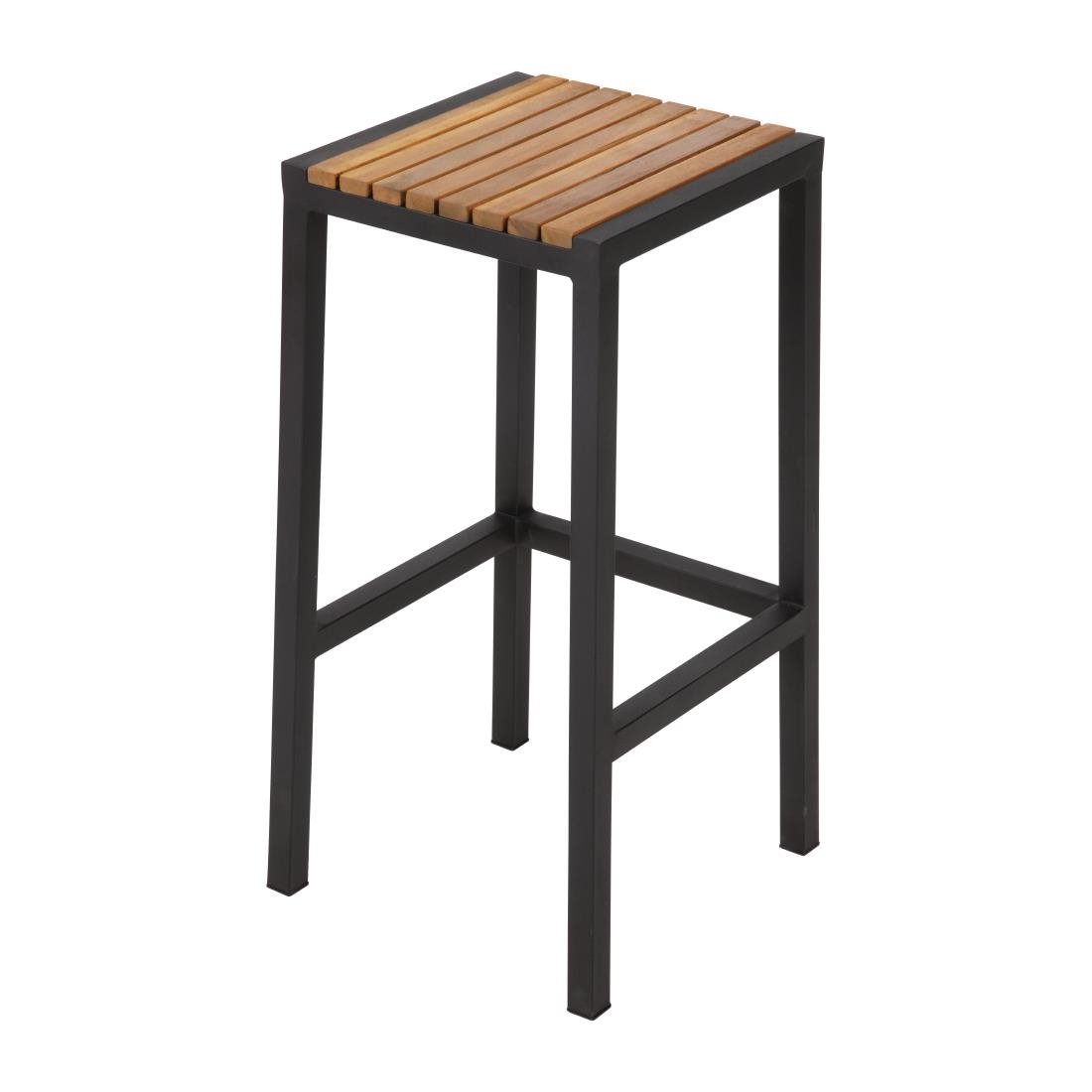 Bolero Black Steel & Acacia Wood Bar Stools (Set of 2) - Modern Counter Height Stools for Kitchen Island, Breakfast Bar & Home Pub - Durable & Stylish Seating for Dining & Entertaining