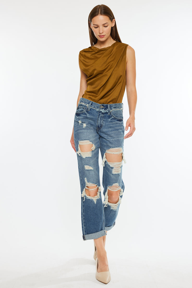 Janelle Mid Rise Boyfriend Jeans - Women's Relaxed Fit Denim Pants for Casual Wear | Perfect for Everyday Outfits, Weekend Errands & Coffee Dates