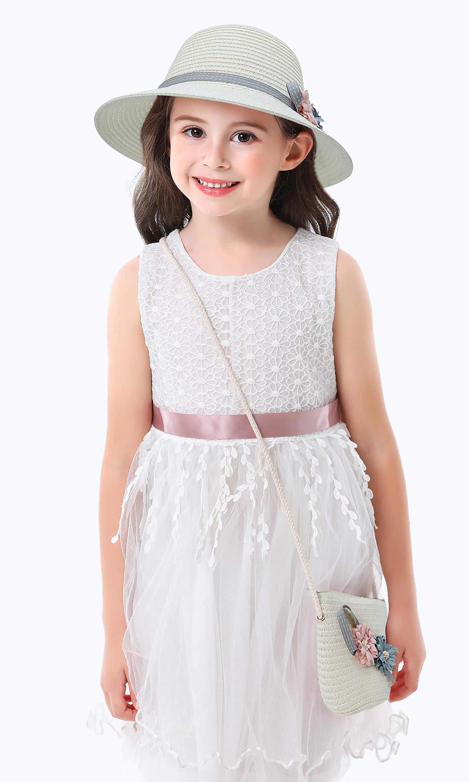 Bienvenu Girls Straw Hat with Pocket - Sun Hat Set for Summer Beach, Garden & Outdoor Activities - Straw Suit for Girls Fashion Accessories