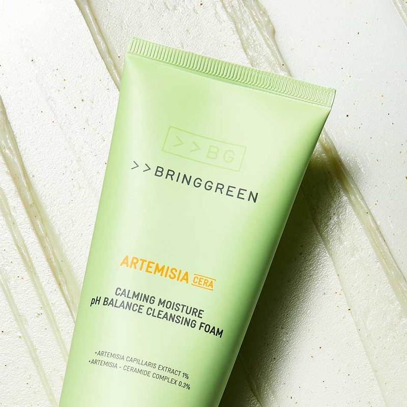 BRING GREEN Artemisia Cera Calming Moisture pH Balancing Cleansing Foam 250ml - Gentle Face Wash for Sensitive Skin, Daily Skincare Routine, Hydrating & Soothing Facial Cleanser
