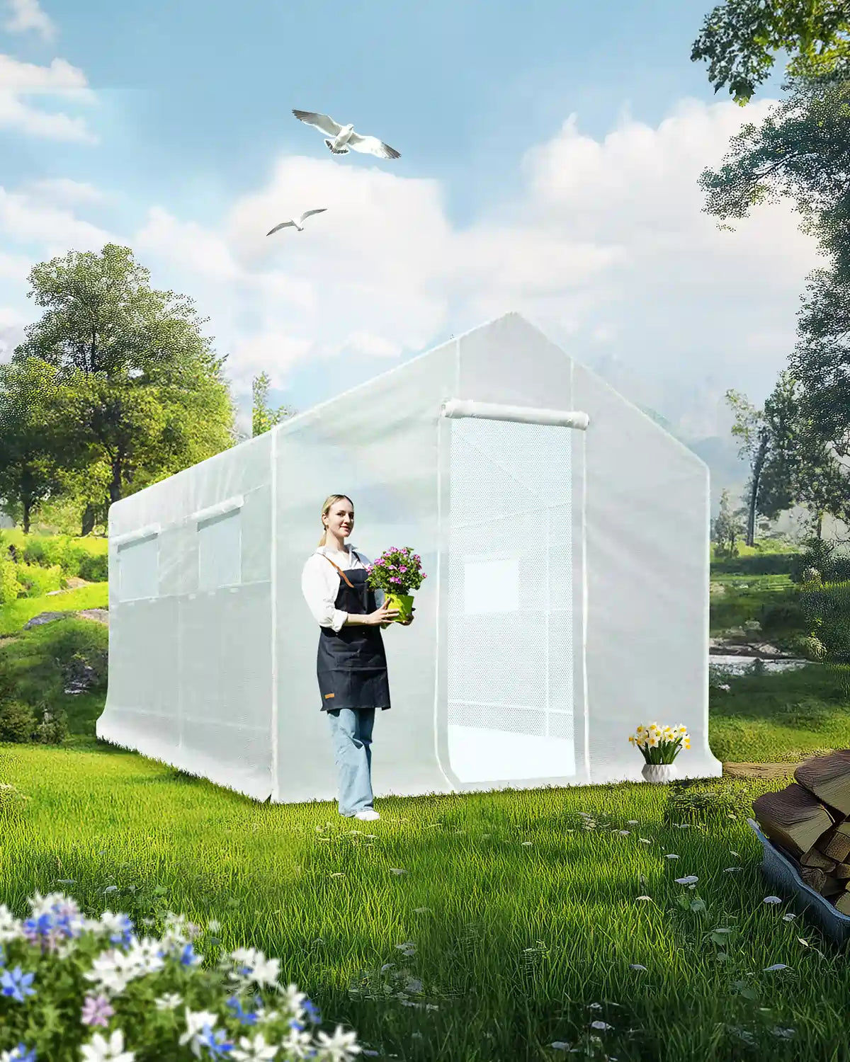 10' x 9' x 8' White Backyard Greenhouse Kit for Gardening, Plant Growing & Seed Starting - Perfect for Outdoor Garden Protection & Year-Round Planting