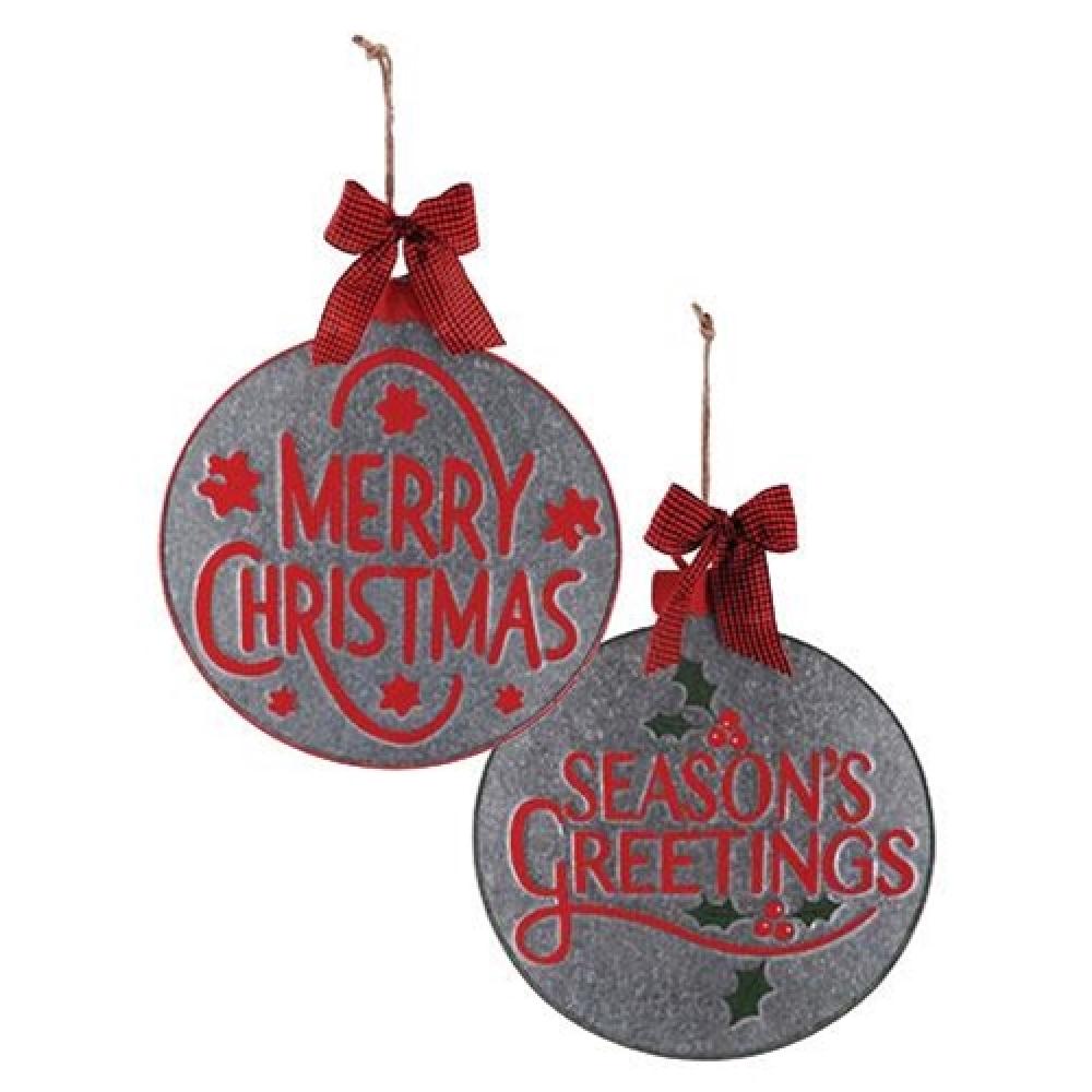 LG Round Galvanized Holiday Ornament Set of 2 - Rustic Christmas Tree Decorations for Home, Office & Outdoor Holiday Decor - Perfect for Xmas, Winter, and Seasonal Festive Decorating