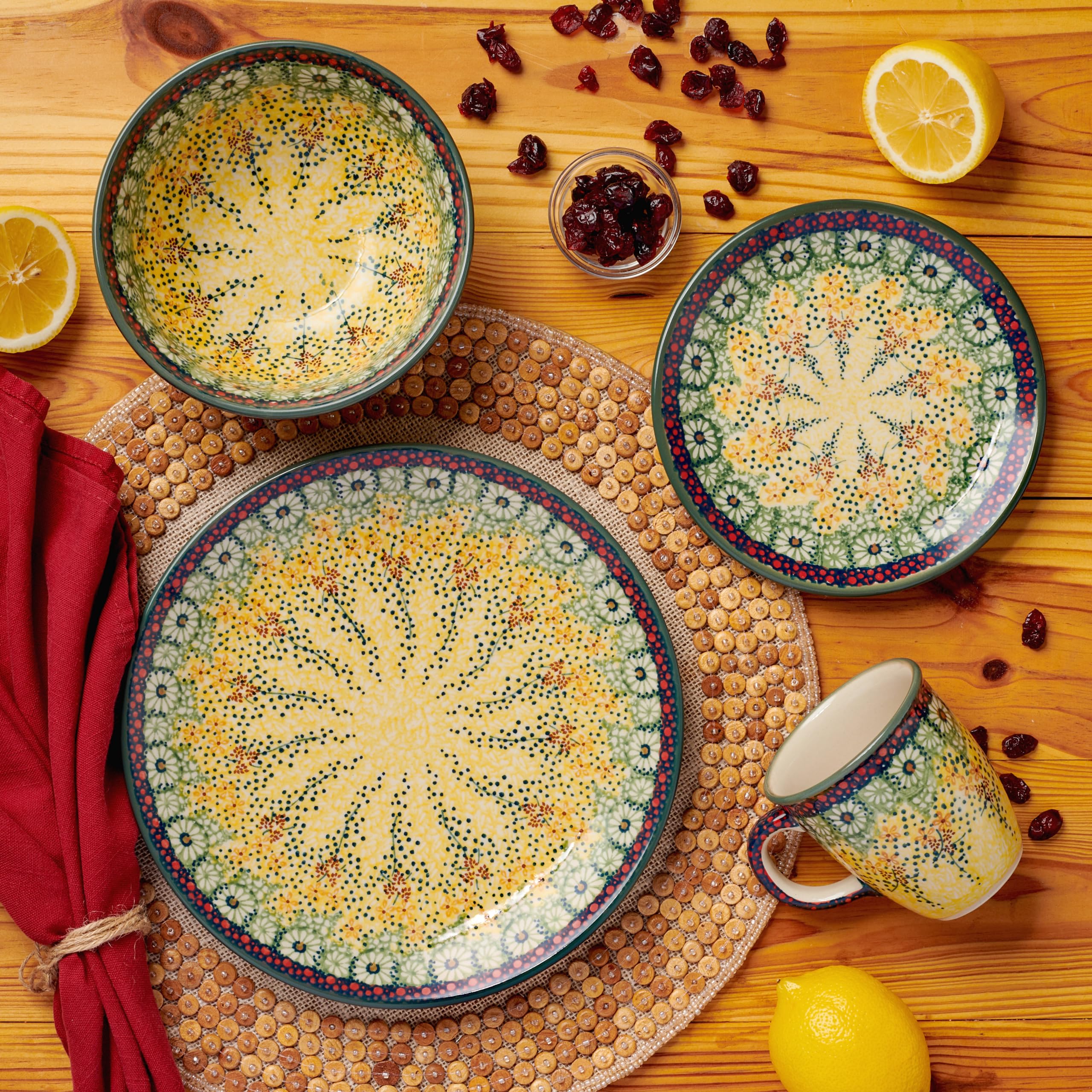 Hand-Painted Blue Rose Polish Pottery Sunshine Grotto Bowl - Ceramic Cereal & Soup Bowl for Breakfast, Dessert, or Home Decor - Perfect for Farmhouse & Boho Kitchens