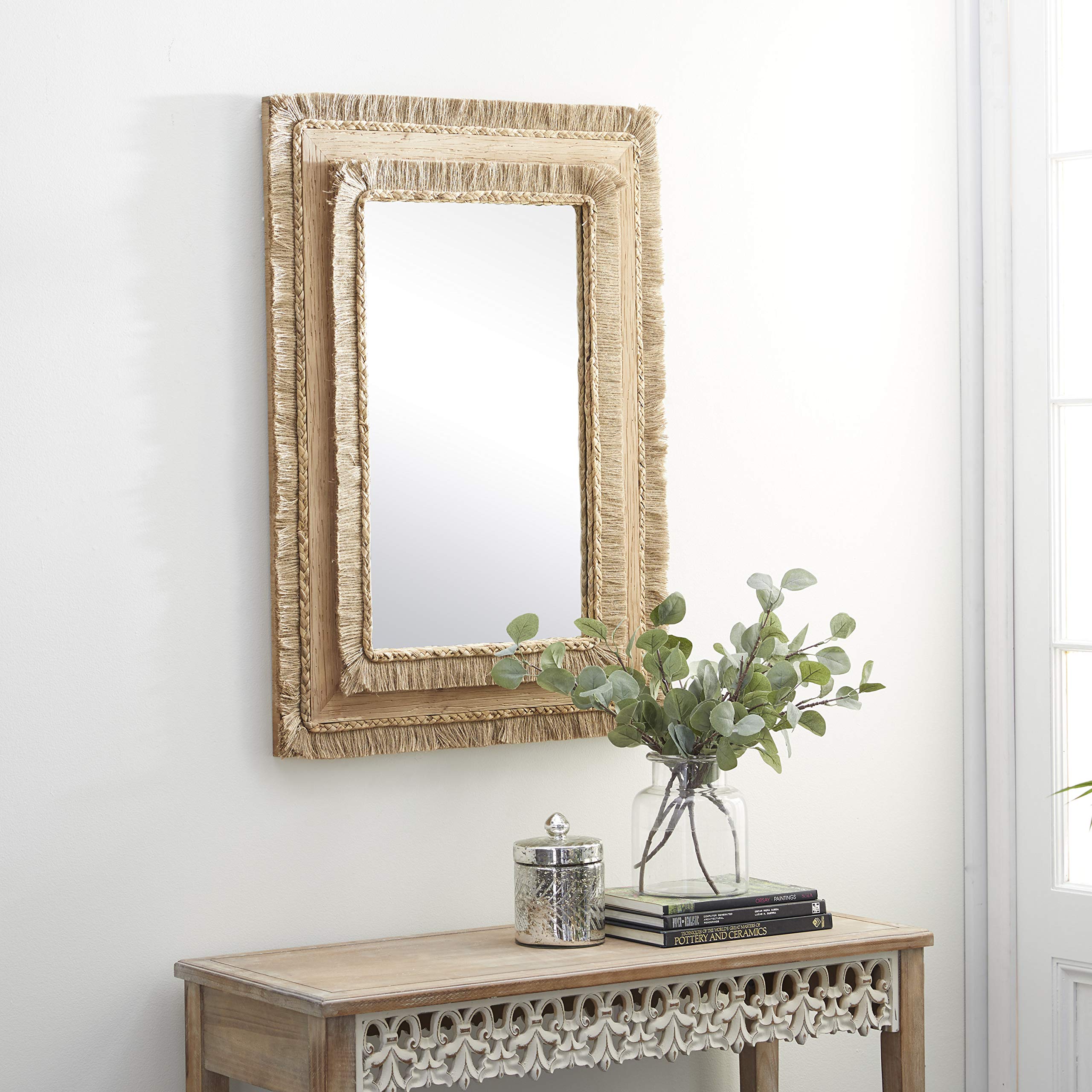 Deco 79 Wooden Wall Mirror - 26x36 Inches Brown Entryway Mirror for Hallway, Living Room & Bedroom - Rustic Home Decor & Functional Wall Mounted Mirror