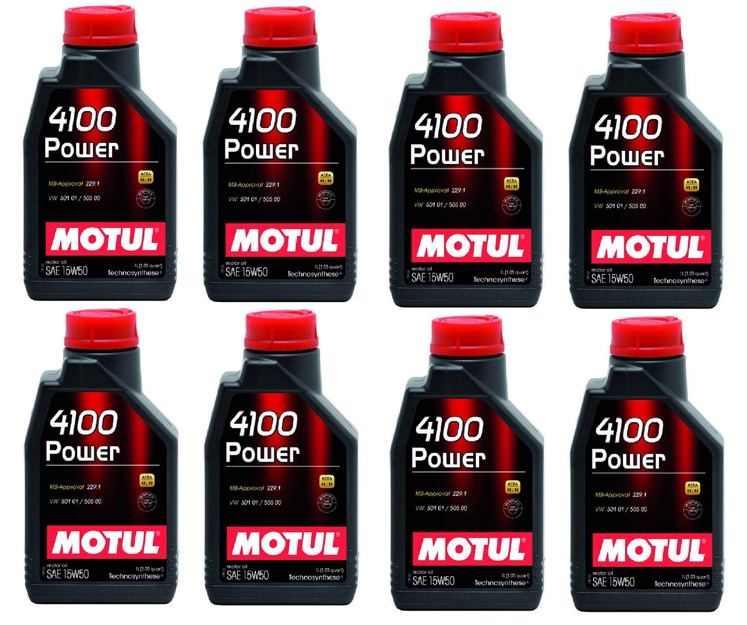 Motul 102773 15W-50 4100 Power Synthetic Motor Oil - 8 Pack (1 Liter Bottles) - High Performance Engine Protection for Cars, Trucks & Motorcycles