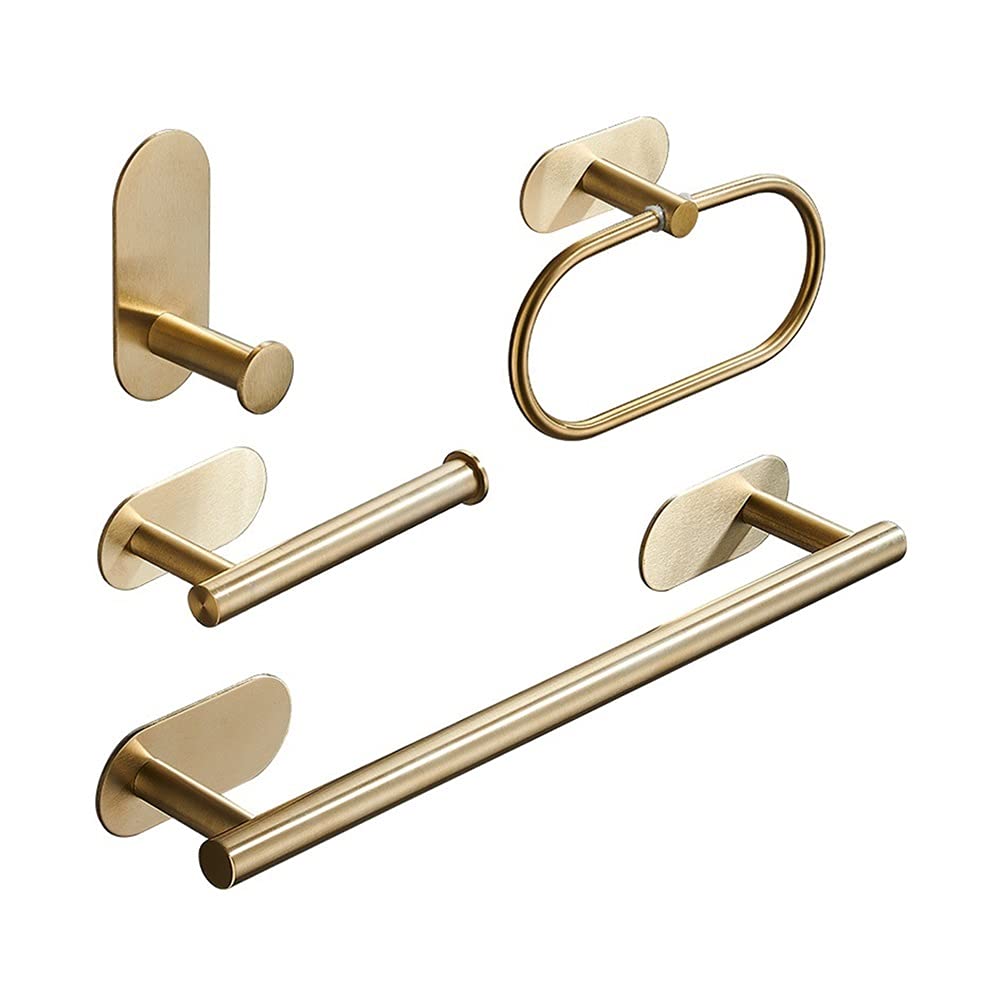 Brushed Gold Stainless Steel Bathroom Towel Rail Set - 4-Piece Bath Hardware (Towel Rack, Paper Holder, Robe Hook, Towel Bar) - Modern Bathroom Accessories for Spa, Hotel & Home Decor