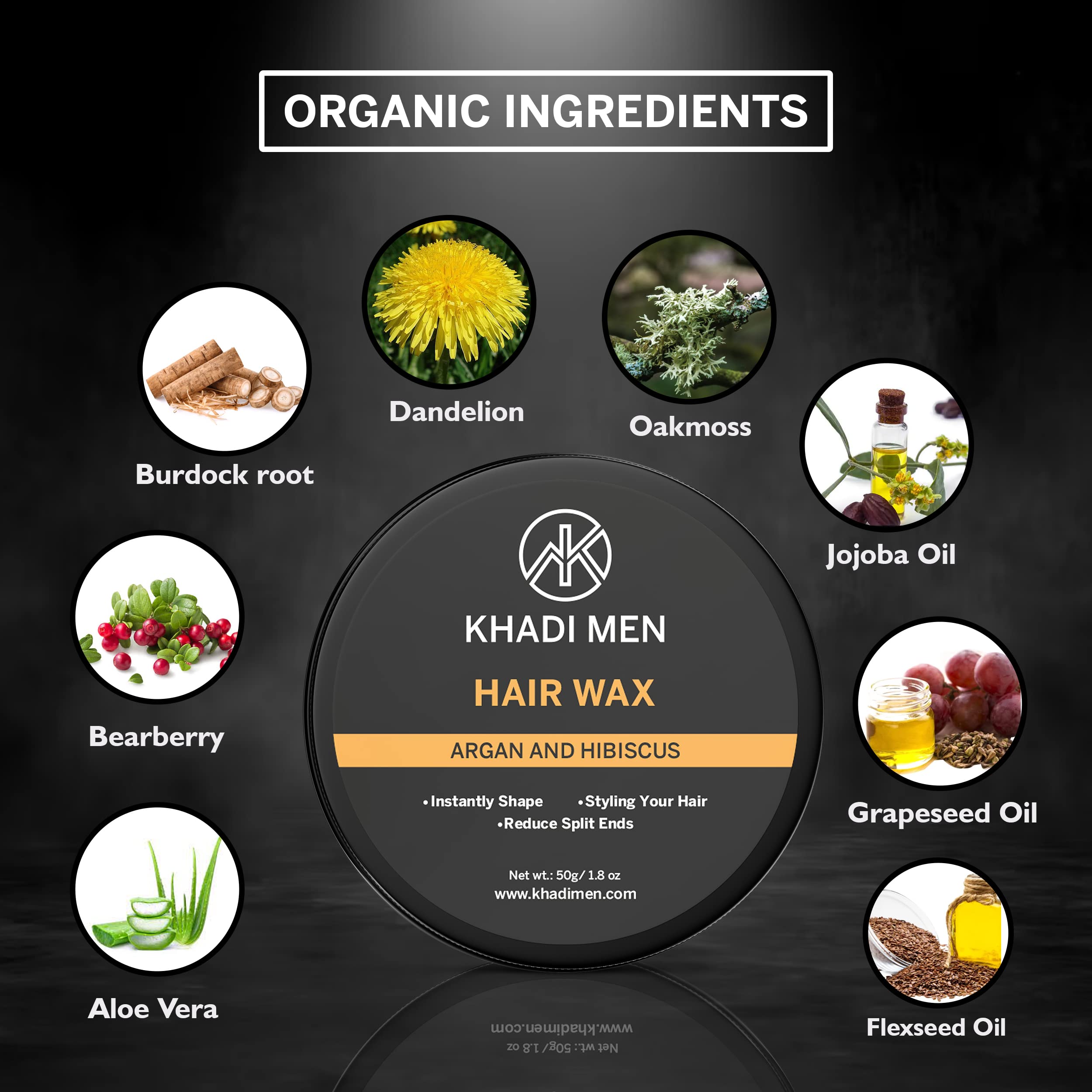 Khadi Men Stronghold Hair Wax for Styling & Volume | Natural Shine & Matte Finish | Easy Wash Off & Restylable | Paraben, Sulphate & Alcohol Free (50g) - Perfect for Daily Hairstyling & Special Occasions