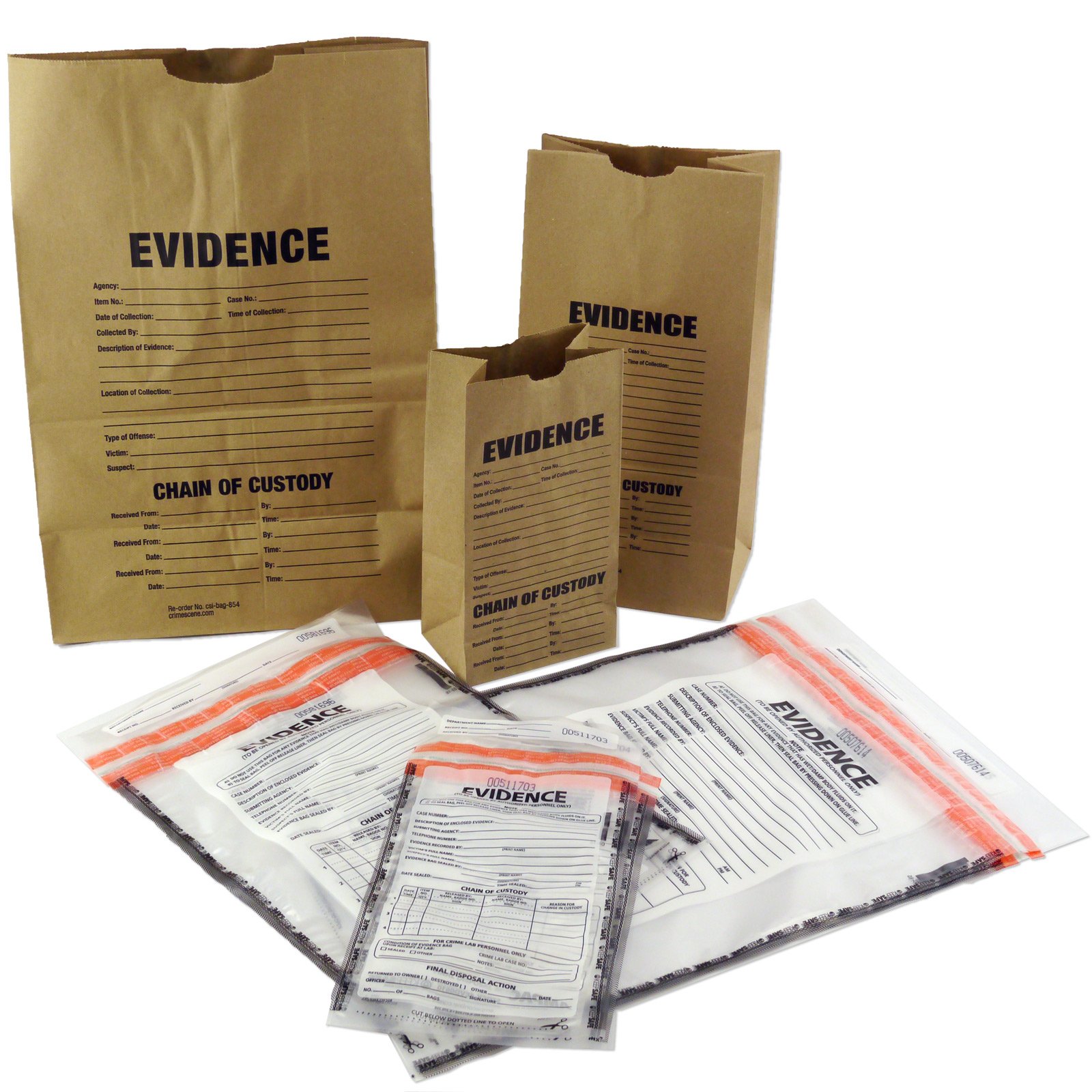 Forensic Evidence Bags - 12-Pack Mixed Paper & Plastic Sample Bags for Crime Scene Investigation, Evidence Collection & Police Use