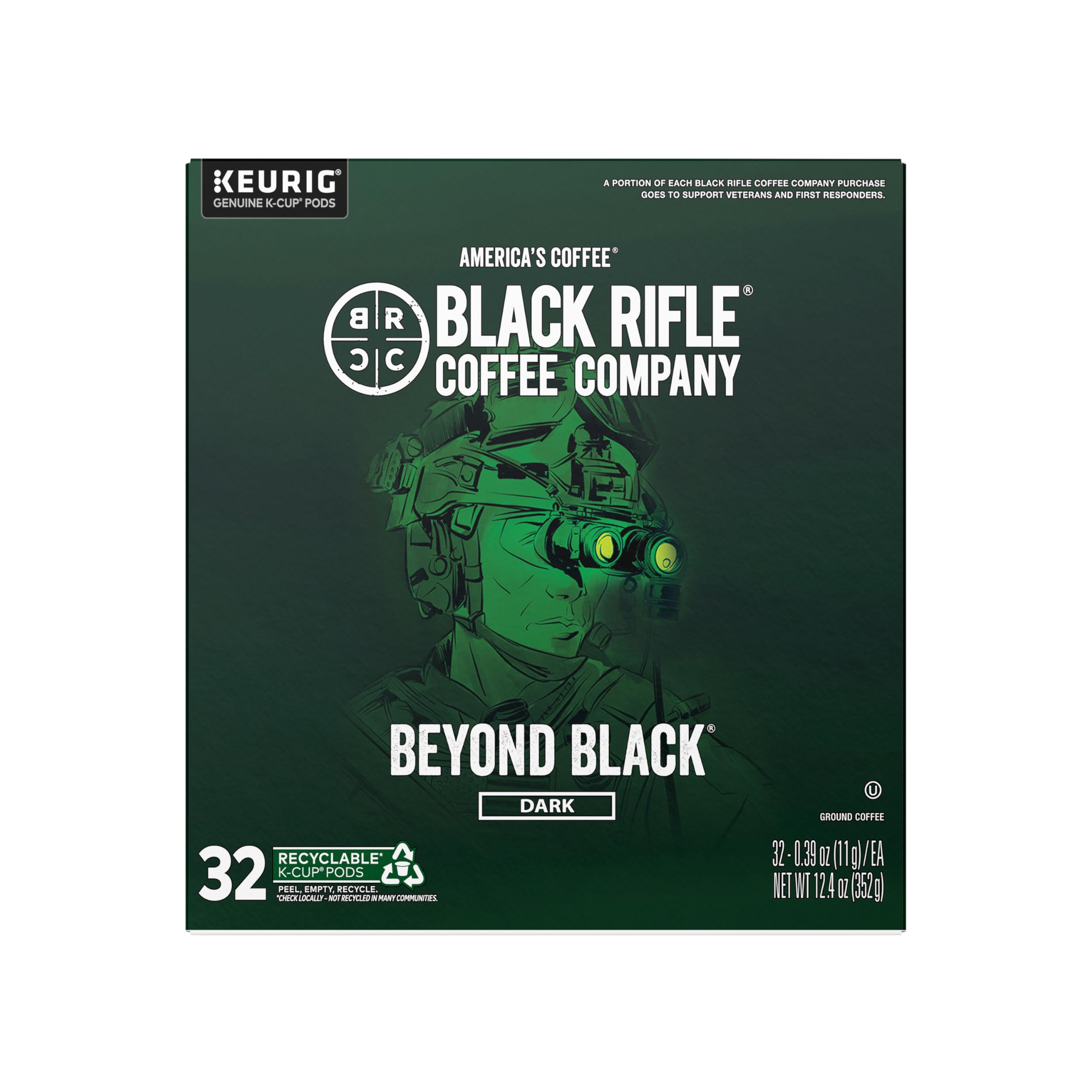 Black Rifle Coffee Company Beyond Black Dark Roast K-Cup Coffee Pods - 32 Count Single Serve Cups for Keurig Brewers | Perfect for Home, Office & Camping Use