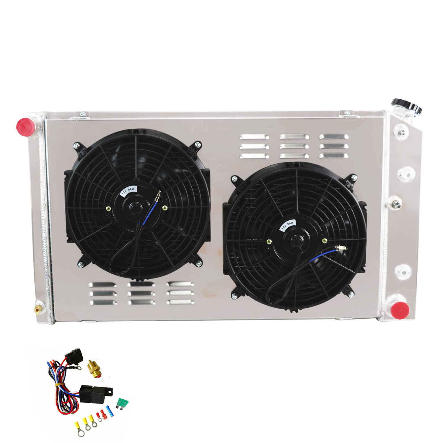 ECMRAD 3-Row Aluminum Radiator & Shroud Fan Combo for 1968-1972 Chevy Pontiac GTO Chevelle El Camino - High Performance Cooling Upgrade for Classic Muscle Cars & Hot Rods