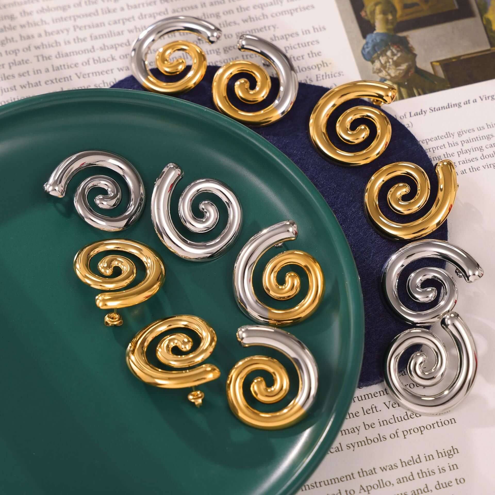 Two Tone Spiral Twist Stud Earrings for Women - F1467 | Elegant Fashion Jewelry for Parties, Dating & Everyday Wear