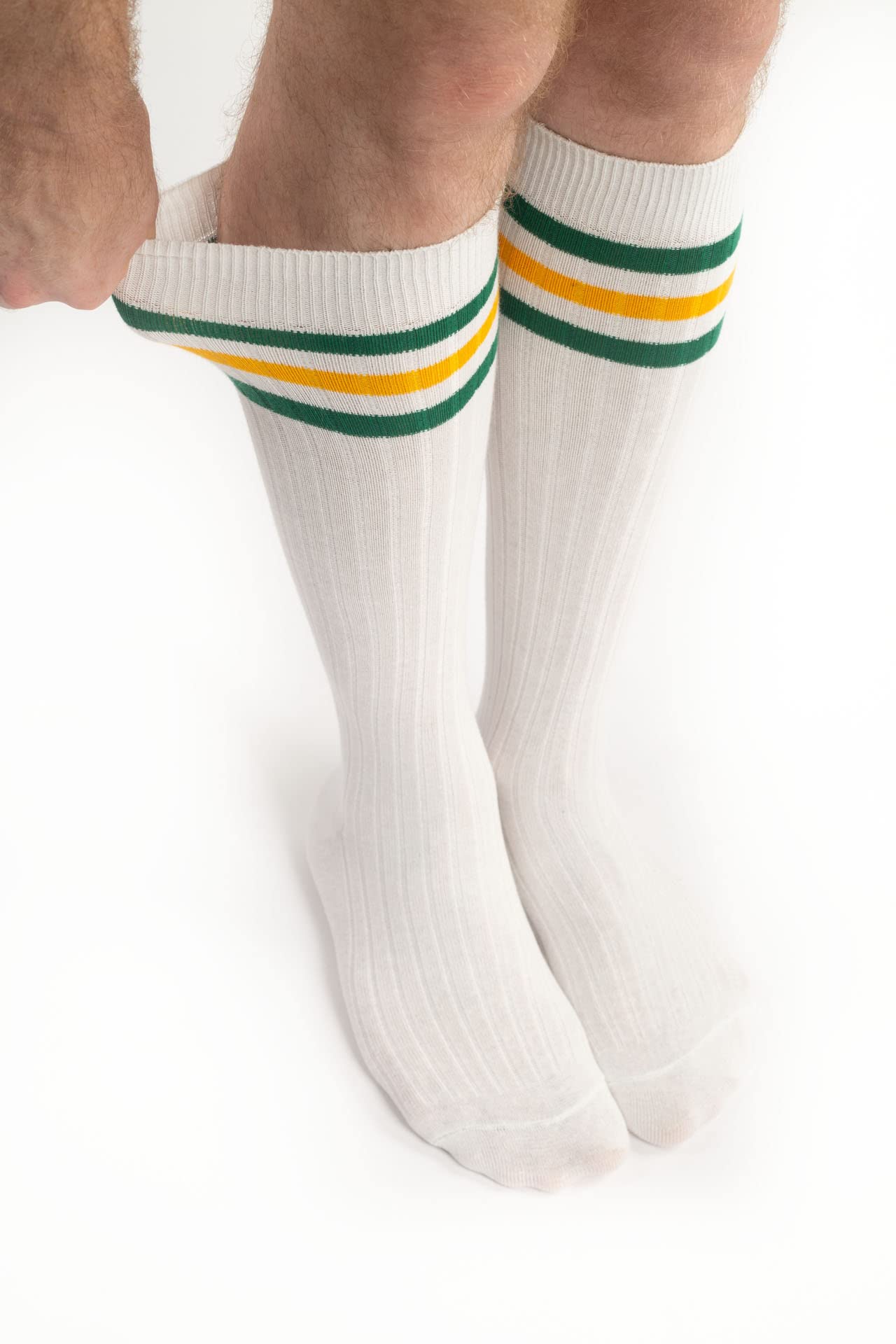4 Pack Men's Knee High Cotton Striped Dress Socks - Over The Calf Formal Socks for Business & Office (Size 9-11) - Perfect for Work, Dress Shoes & Professional Outfits