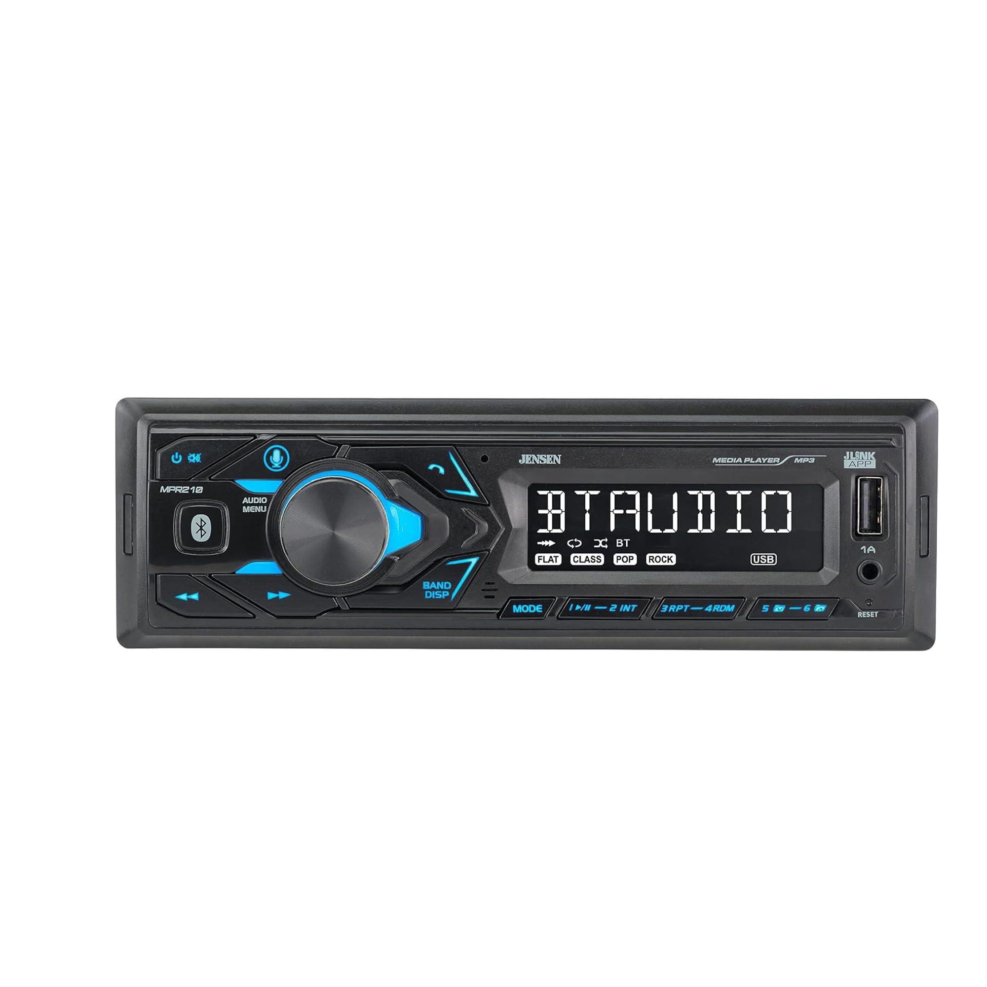 JENSEN MPR210 7-Character LCD Single DIN Car Stereo with Bluetooth, Hands-Free Calling & Music Streaming | AM/FM Radio | USB Playback & Charging | Push-to-Talk Assistant | Perfect for Commuting, Road Trips & Daily Driving
