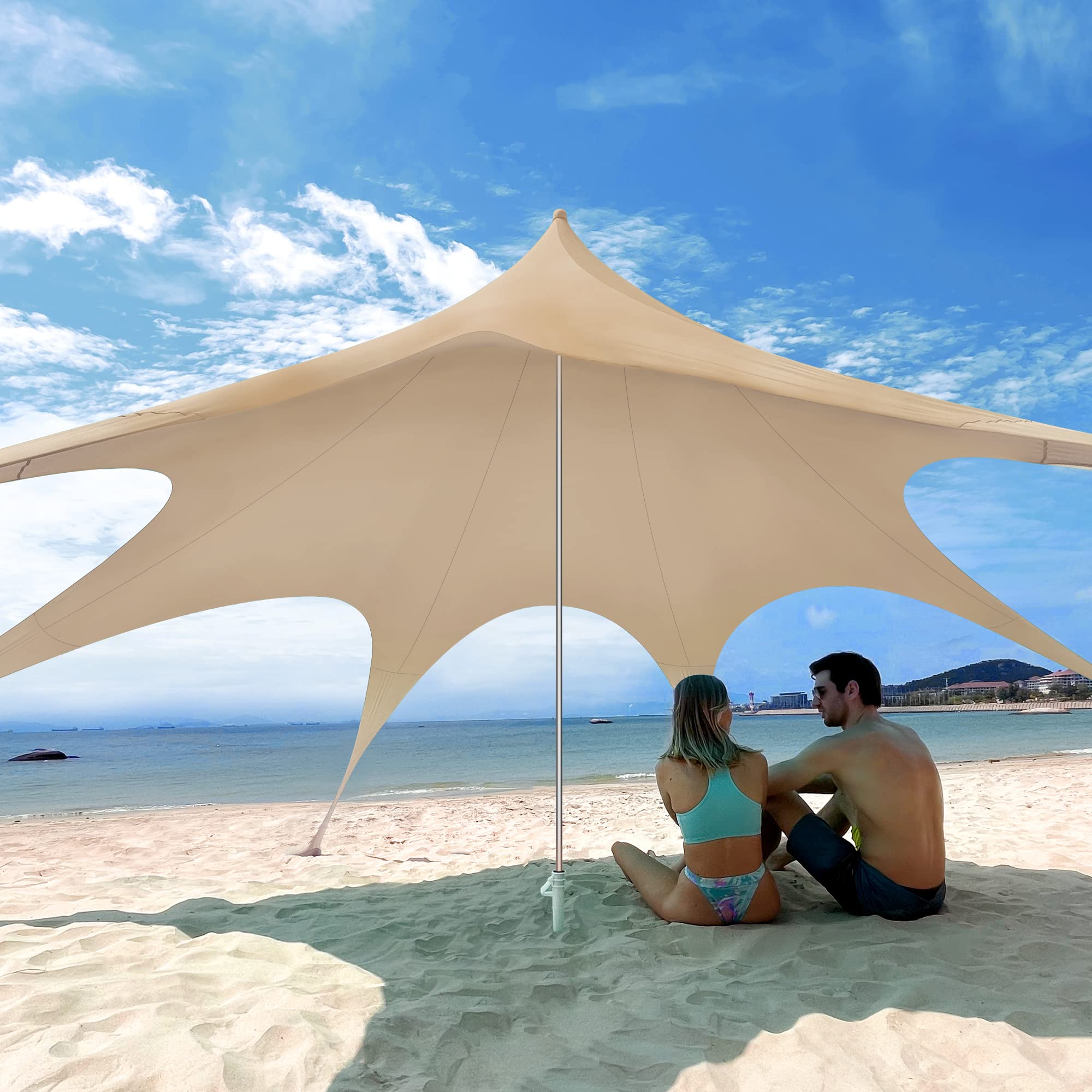 UPF50+ Beach Tent Sun Shelter - Easy Pop Up Canopy with Stable Pole Anchor, Carry Bag & Accessories for Outdoor Camping, Fishing, Picnics | Portable Sun Shade for Beach, Park & Backyard Gatherings