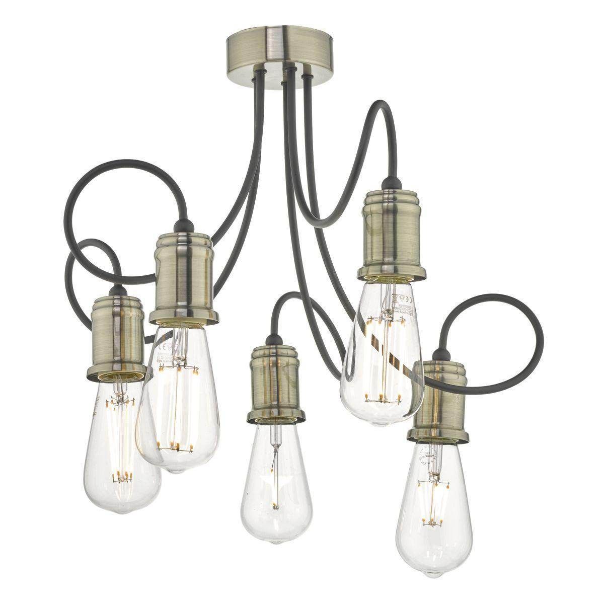 Alzbet 5L Semi Flush Mount Ceiling Light Fixture in Antique Brass & Black Finish - Perfect for Bedroom, Living Room, and Dining Room Lighting