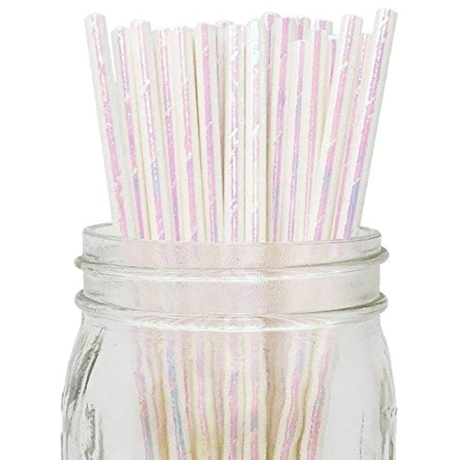 Iridescent White Paper Straws, 7.75