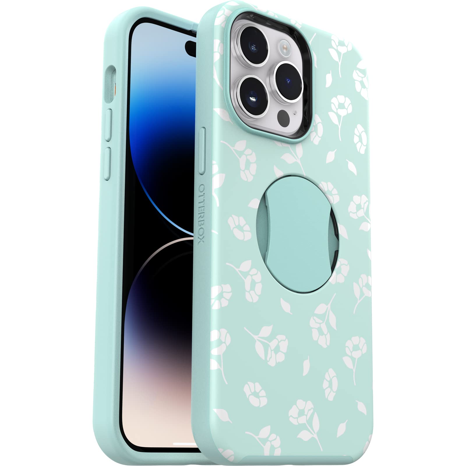 OtterBox iPhone 14 Pro Case - OtterGrip Symmetry Series with Built-in Grip | MagSafe Compatible | Raised Edges for Camera & Screen Protection | Blue Poppies by the Sea Design | Perfect for Outdoor Activities & Daily Use