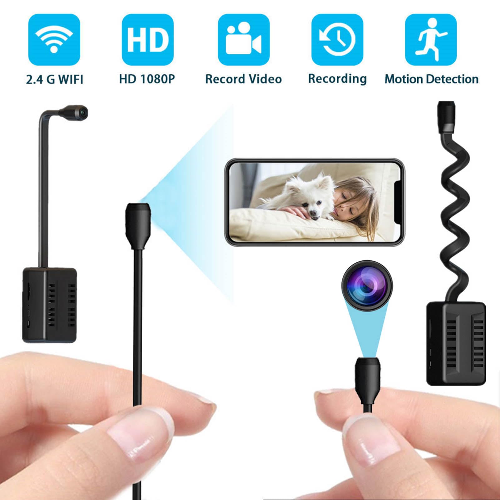 Mini Hidden Spy Camera - 1080P HD WiFi Surveillance Camera with Adjustable Snake Lens for Home & Office Security | Covert Nanny Cam, Secret Monitoring for Indoor Use