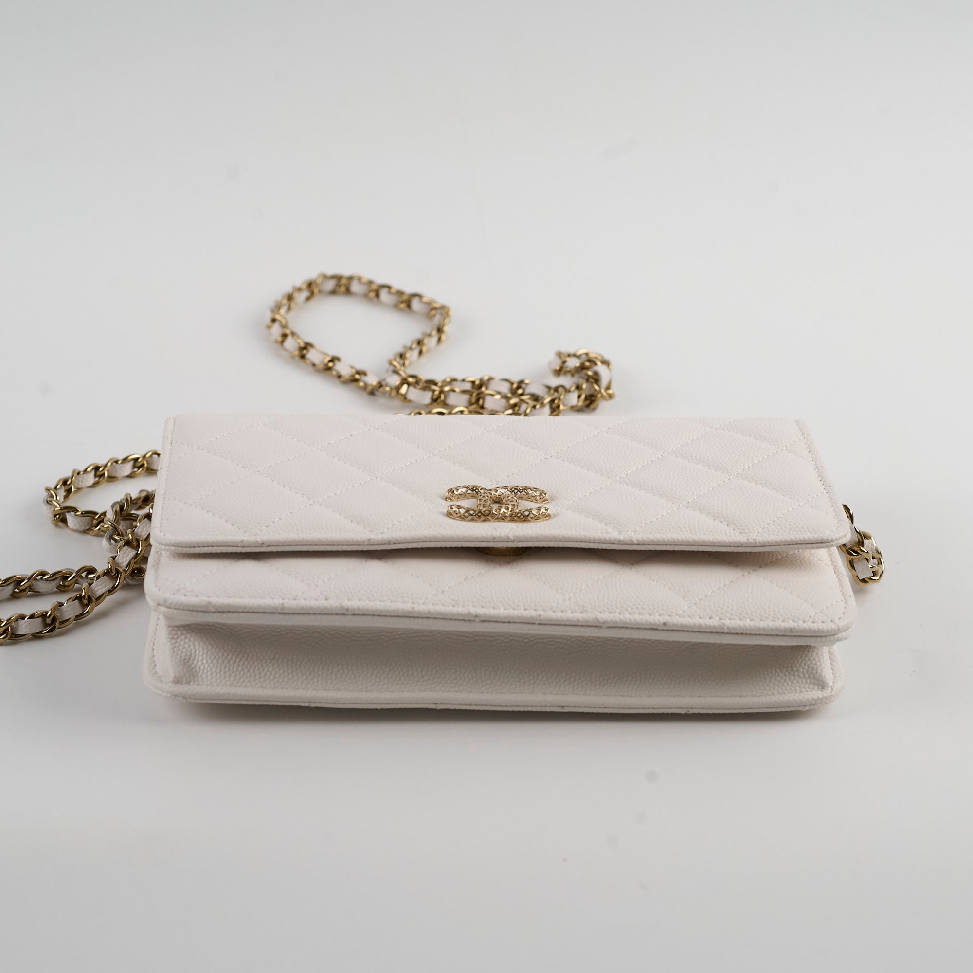 Chanel Caviar Leather Wallet On Chain Crossbody Bag - White with Microchip - Perfect for Evening Events, Parties & Luxury Fashion Accessories