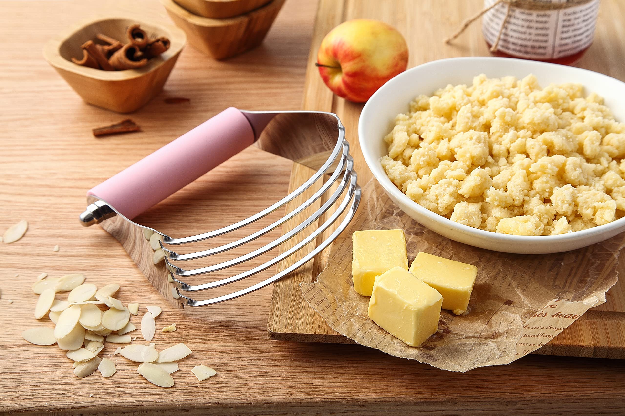 Spring Chef Large Dough Blender for Baking - Professional Stainless Steel Pastry Cutter & Mixing Tool | Dishwasher Safe | Perfect for Pies, Cookies, Biscuits & Pastry Making (Pink Lemonade)