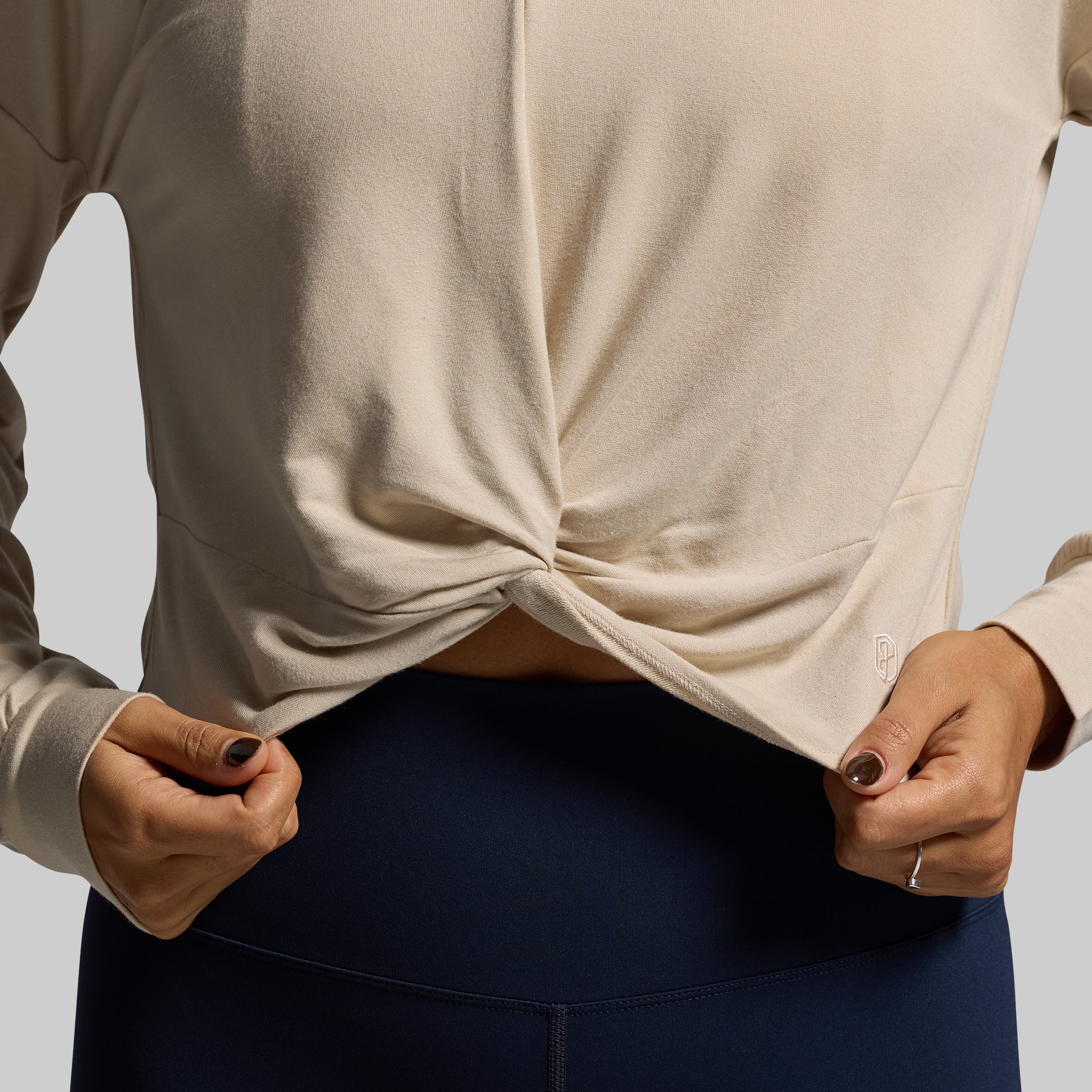 Two-Way Long Sleeve Shirt for Women - Soft Oatmeal Color - Versatile Front/Back Reversible Design - Perfect for Layering or Standalone Wear - Office, Casual & Travel Outfits