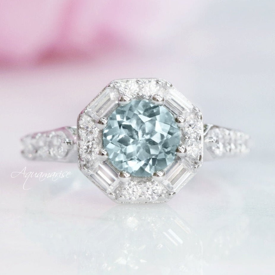 Hexagon Aquamarine Ring for Women - Sterling Silver 925 Jewelry, Elegant Birthstone Gift for March, Perfect for Engagement, Anniversary & Everyday Wear