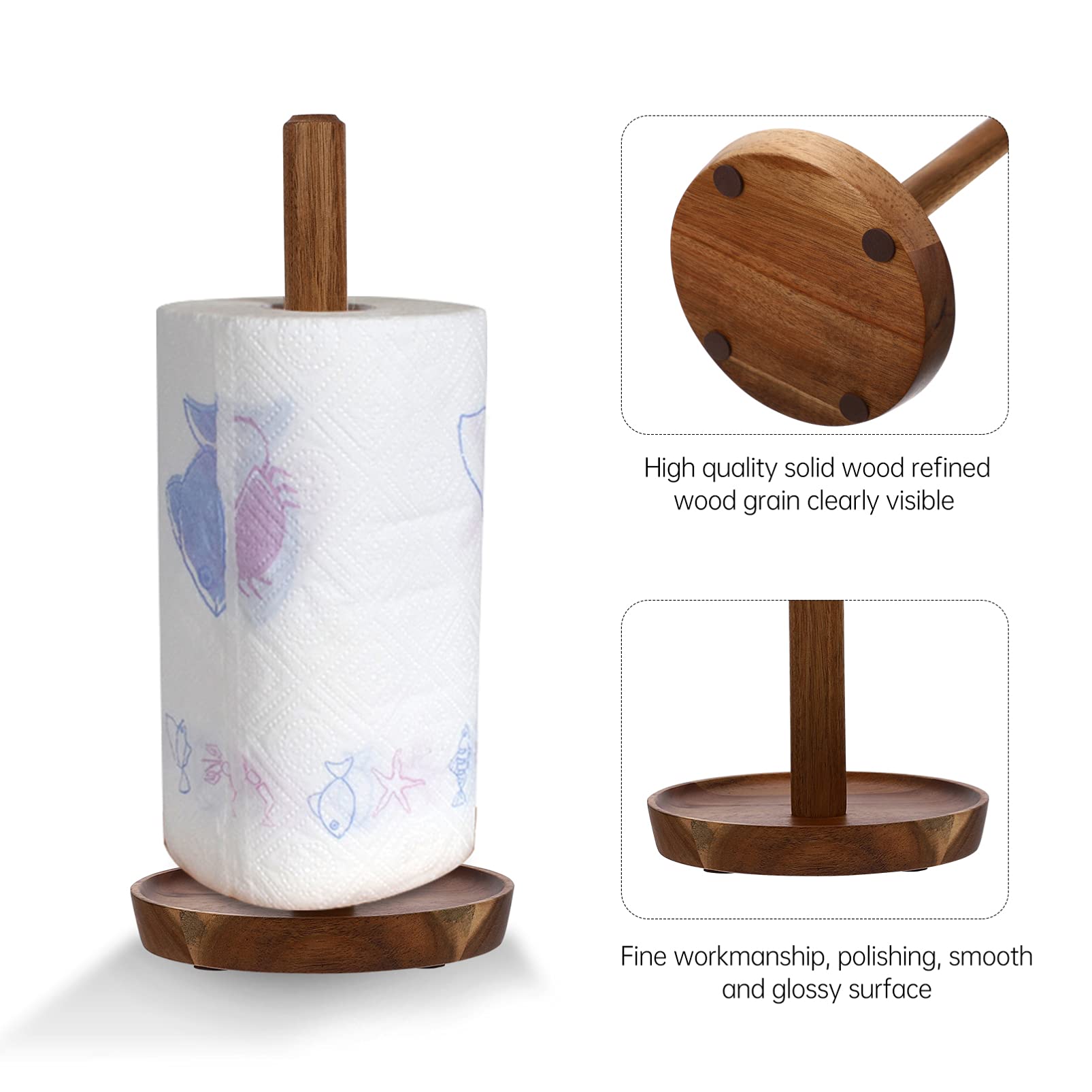 Rustic Bamboo Paper Towel Holder - Slim Countertop Tissue Dispenser for Kitchen, Dining Room & Bathroom | Wooden Toilet Paper Stand with Cabilock Design | Perfect for Farmhouse, RV, and Small Spaces