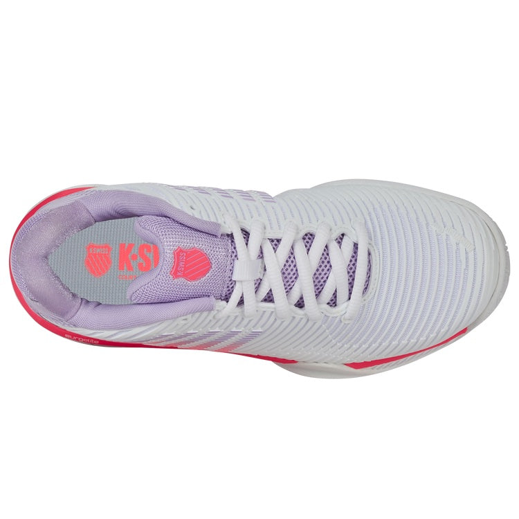 K Swiss Hypercourt Express 2 Wide Women's Tennis Shoes - White/Pink/Purple (6807 182) | Lightweight Comfort for Court Play & Casual Wear