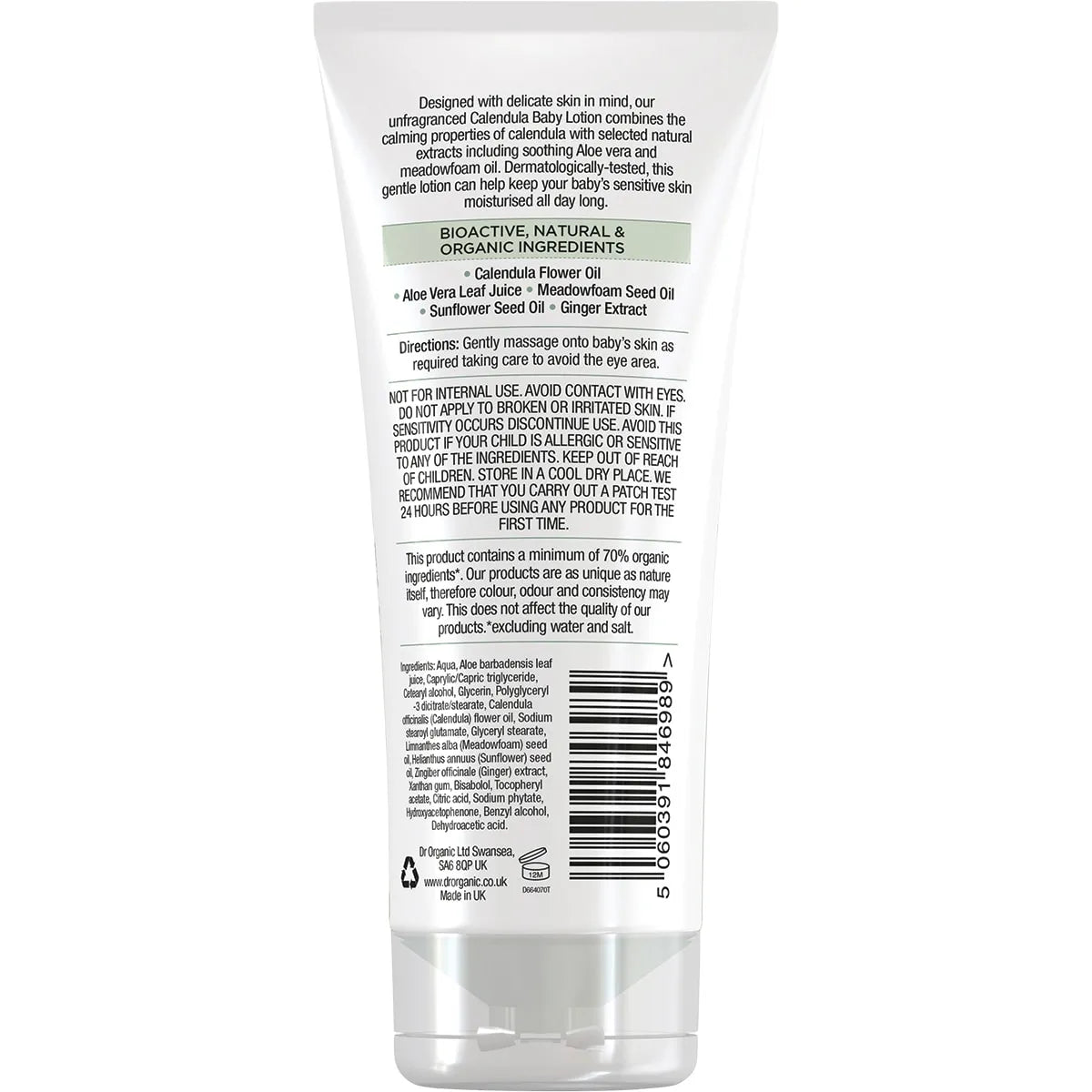 Dr Organic Unscented Baby Lotion with Calendula - Hypoallergenic & Natural Moisturizer for Sensitive Skin | Perfect for Daily Baby Care & Diaper Rash Prevention