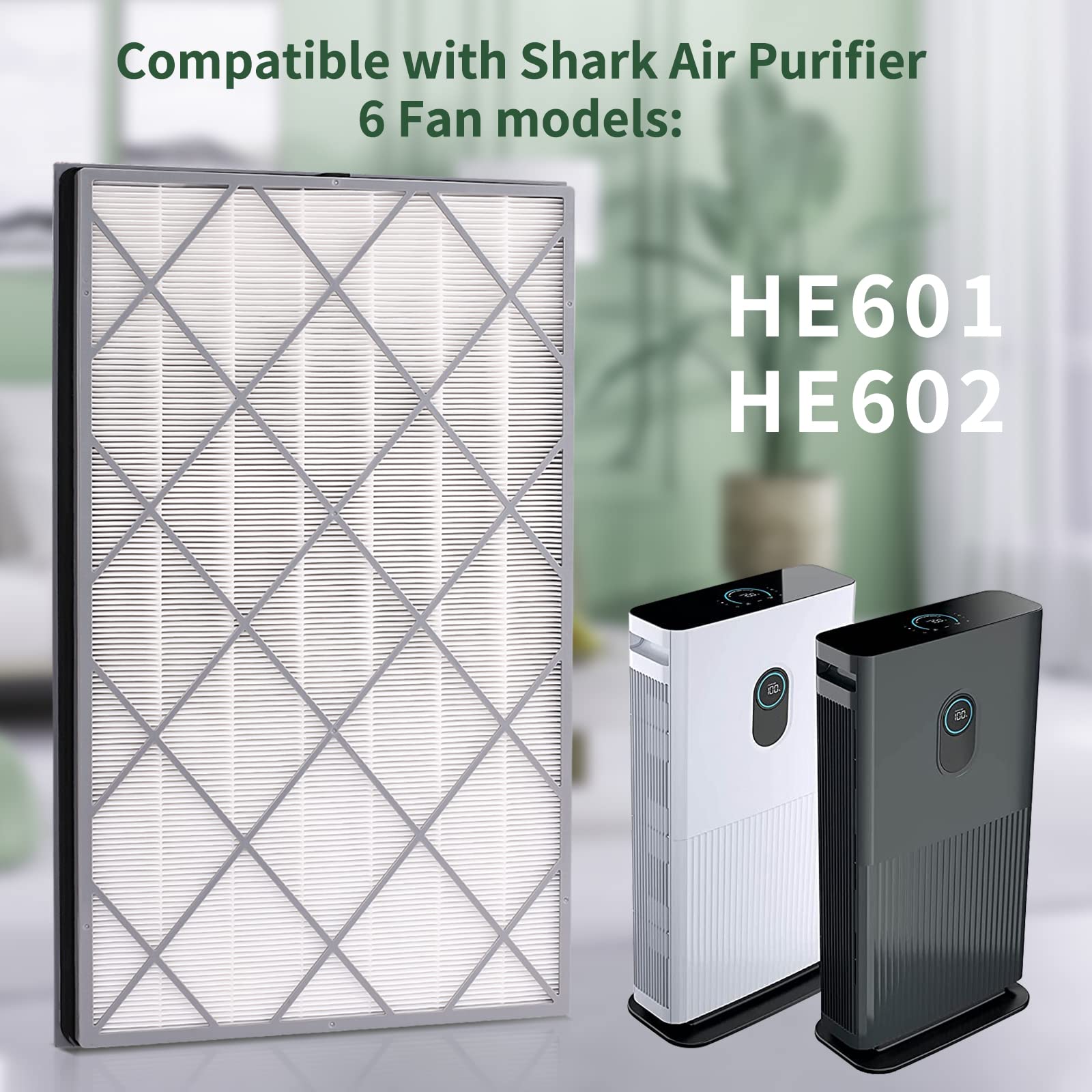 Shark HE601 & HE602 Replacement Air Purifier Filters - 2 Pack H13 True HEPA Filter (Compatible with Shark HE601 Air Purifier, Part # HE6FKPET HE6FKPRO HE6FKBAS) - for Cleaner Air in Bedrooms, Living Rooms & Offices