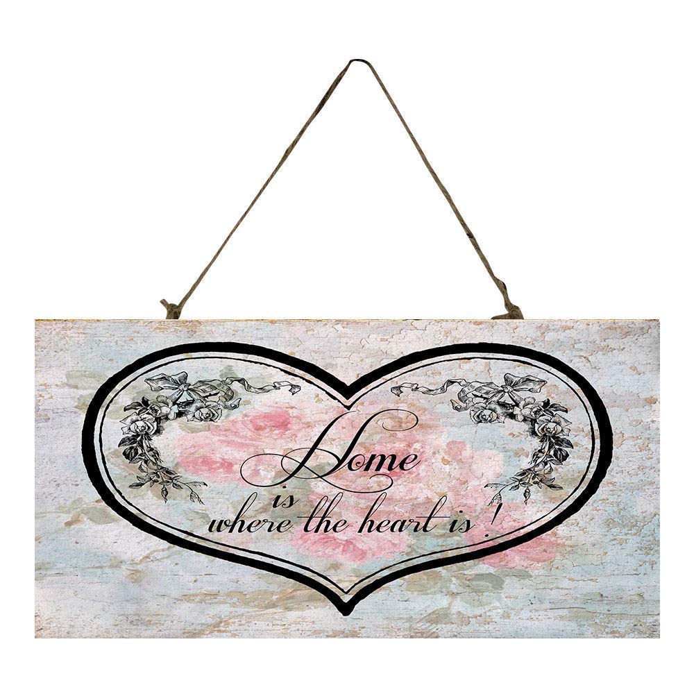 Audreyo 'Home is Where The Heart is' Wooden Wall Sign - Rustic Home Decor for Living Room, Office, Hotel & Bar - 12.5 x 25 cm Housewarming Gift, Wedding Present & Farmhouse Style Decoration