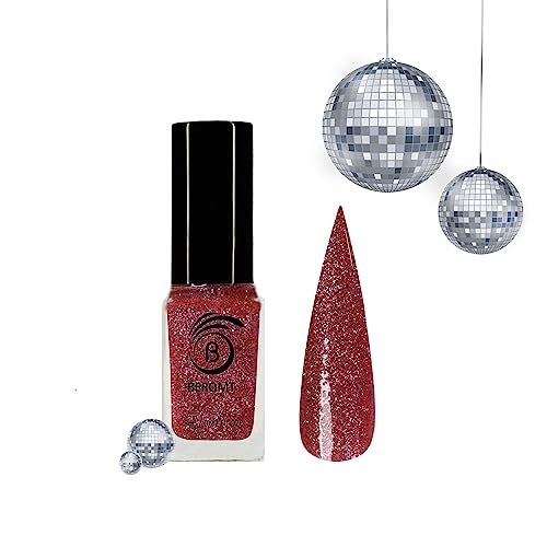 REFLECTIVE RED WINE GLITTER NAIL POLISH BNP 313 - Long Lasting Metallic Nail Lacquer for Parties, Weddings & Special Occasions