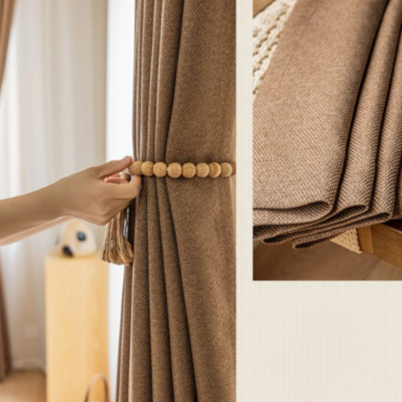 Blackout Insulated Linen Curtains - Genesis Brown Thermal Custom Drapes for Bedroom & Living Room Privacy & Energy Efficiency