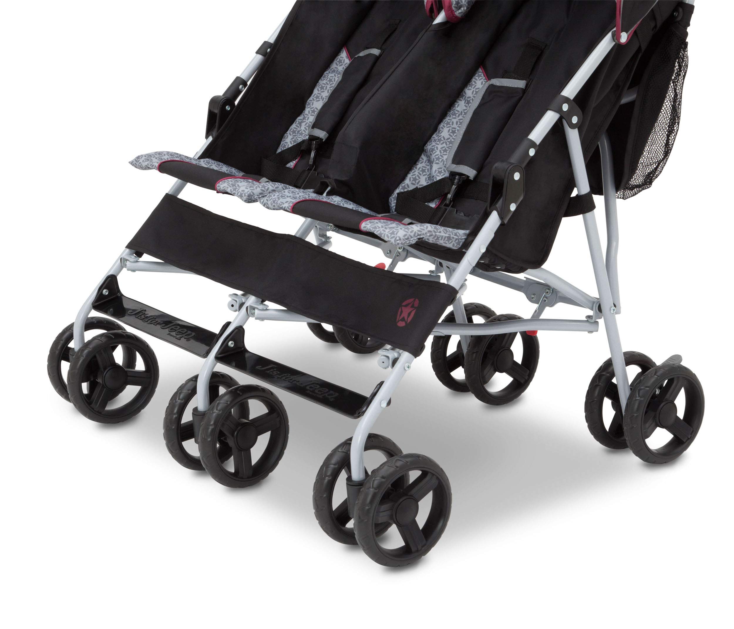 Jeep Scout Double Stroller for Toddlers - Lightweight Side by Side Baby Stroller with Canopy & Storage Basket, Lunar Burgundy - Perfect for Twins, Siblings or Daycare Use at Parks, Malls & Outdoor Adventures