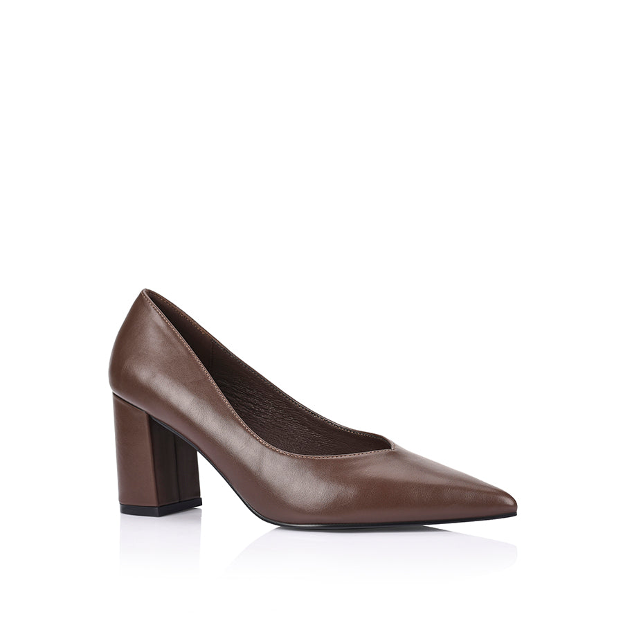 Elliot Block Heel Pumps Women's Shoes - Chocolate Brown Leather Comfortable Mid Heel Dress Pumps for Office, Wedding & Party Wear