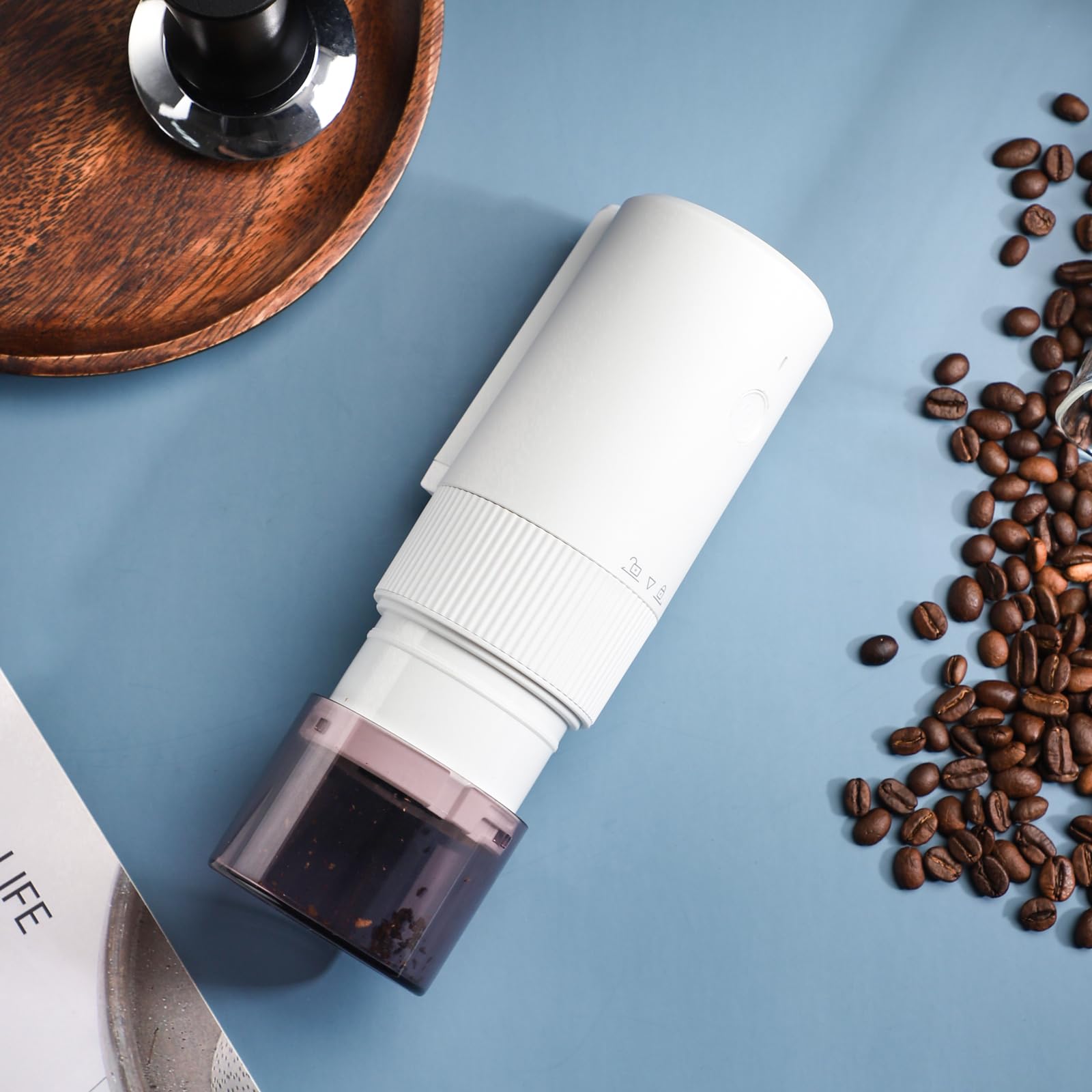 Premium Electric Coffee Grinder with Conical Burr - Adjustable Grind Settings for Espresso, French Press & Drip Coffee - Compact & Portable Travel Coffee Grinder (White) - Perfect for Home, Office & Camping Use