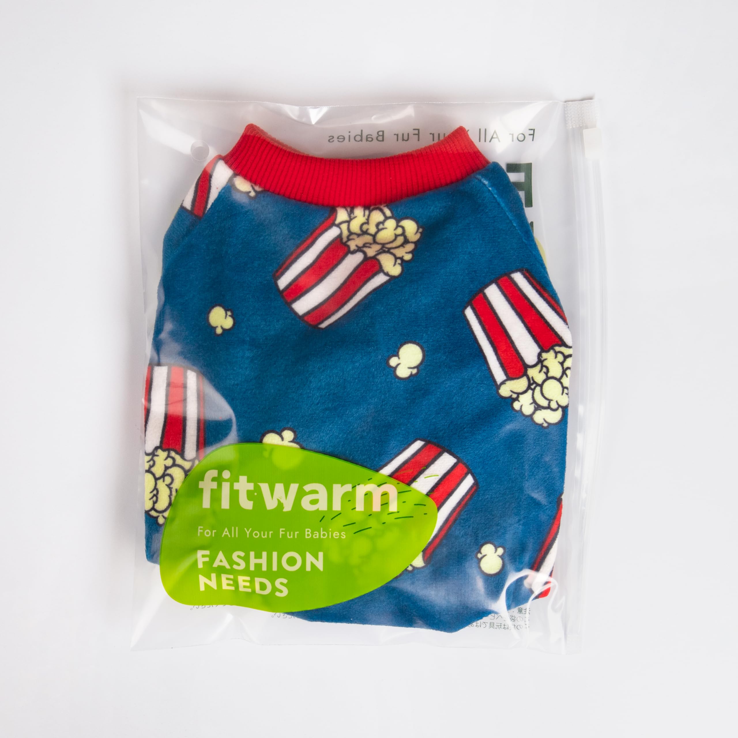 Fitwarm Popcorn Dog Pajamas - Funny Fleece Pet Onesie with Feet for Small Dogs (Blue, Red, White, Yellow, Medium) - Cozy Winter Sleepwear for Puppies & Indoor Lounging
