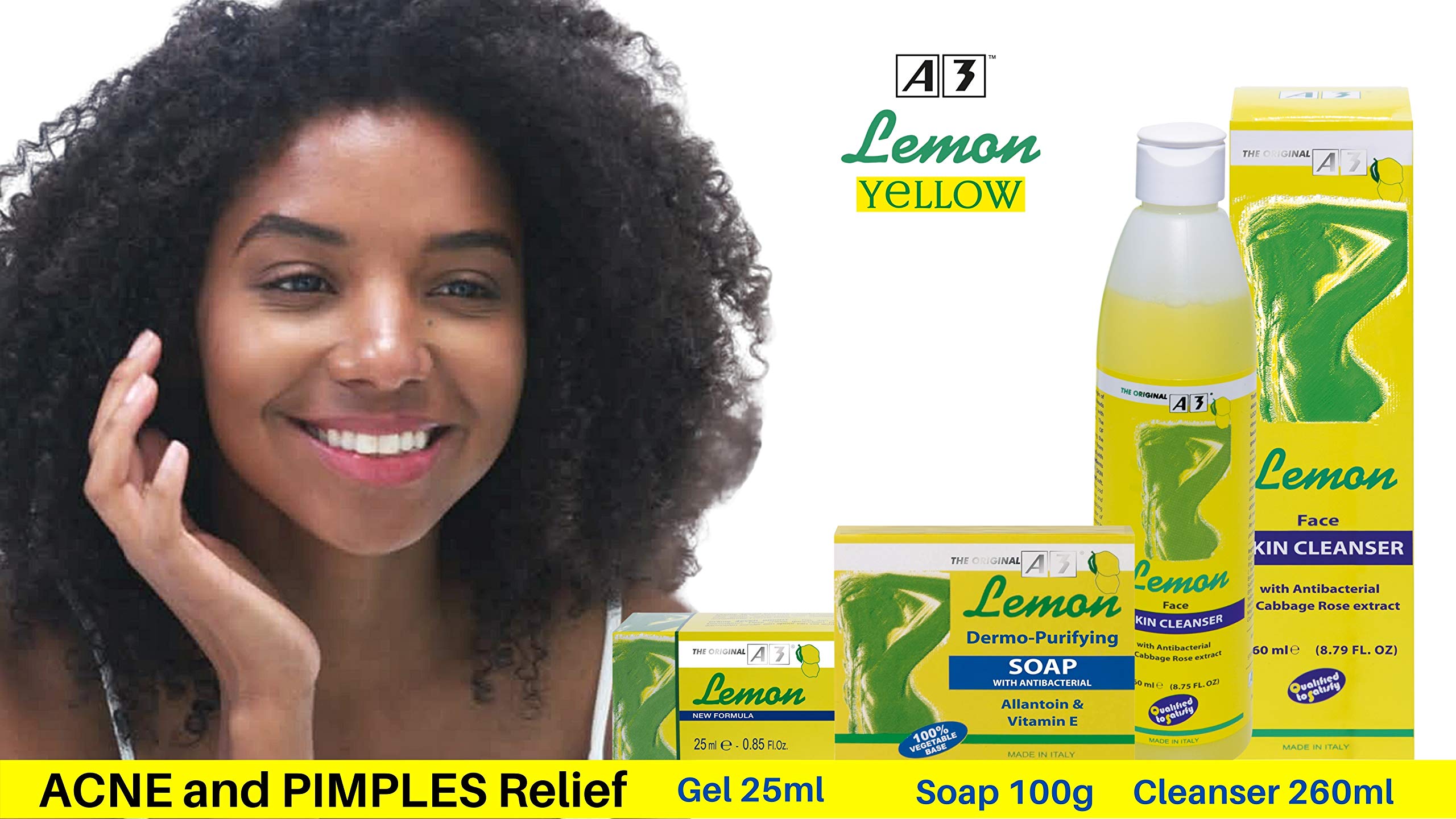 A3 Lemon Dermo-Purifying Soap - 100g | Natural Acne Treatment & Skin Cleanser for Oily & Sensitive Skin | Perfect for Daily Face & Body Wash