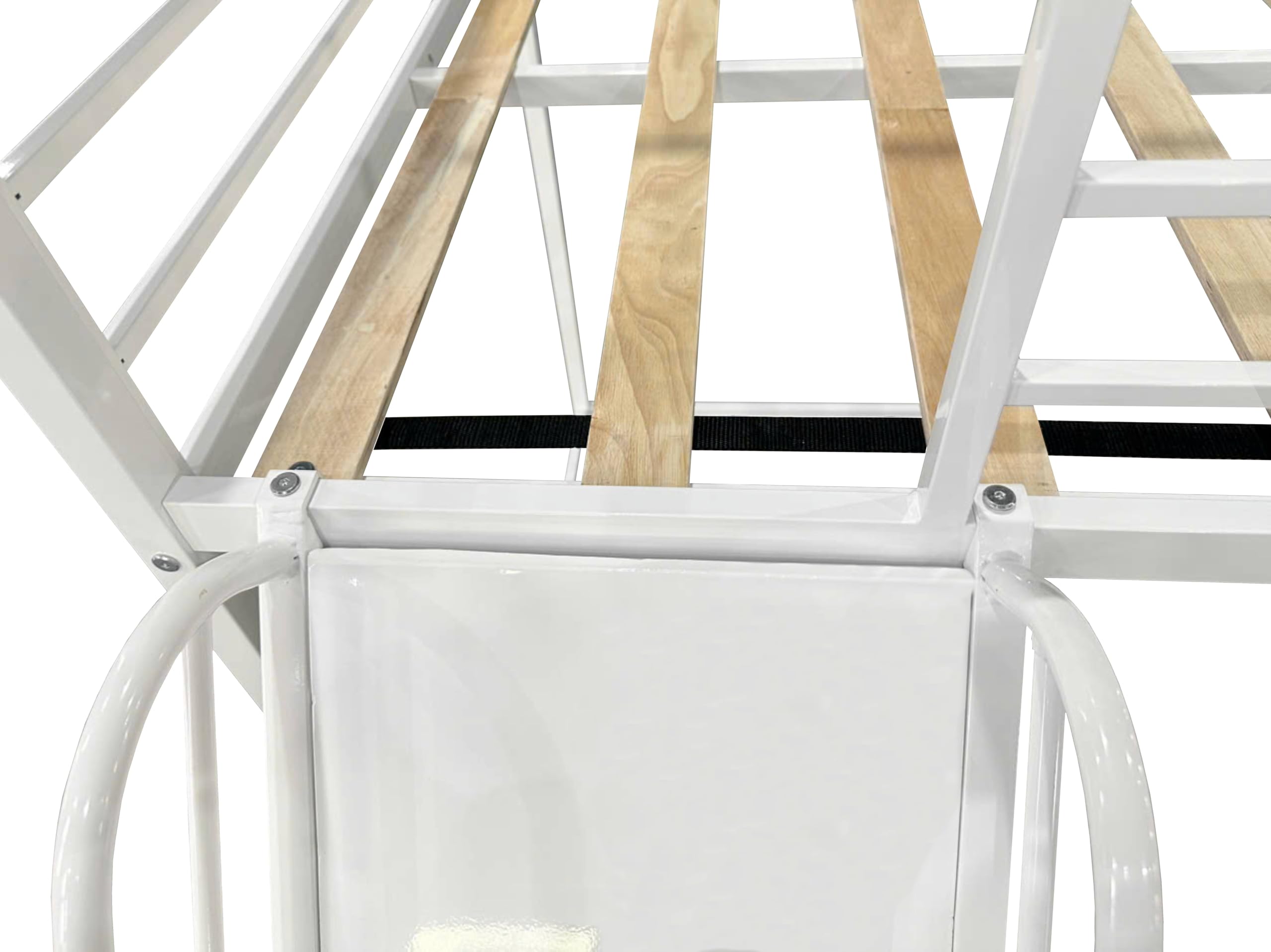 Twin Over Twin Bunk Bed with Slide for Kids - Sturdy Metal Bunk Bed Frame with Roof Design, Full-Length Guardrail & Ladder - Fun House Bed for Boys and Girls - No Box Spring Needed - White - Perfect for Kids' Bedrooms, Playrooms & Sleepovers