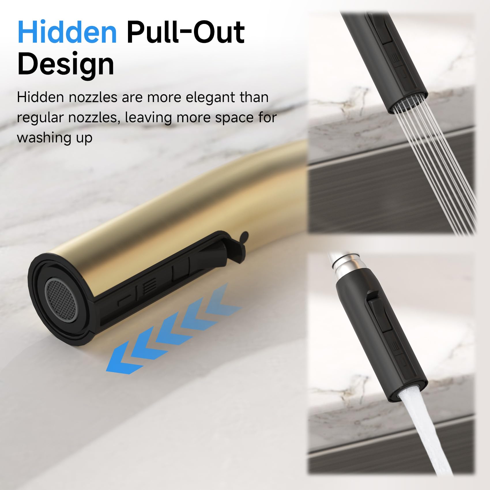 ARRISEA Brushed Gold Bridge Kitchen Faucet - 3 Hole, Pull Down Sprayer for Farmhouse Sinks