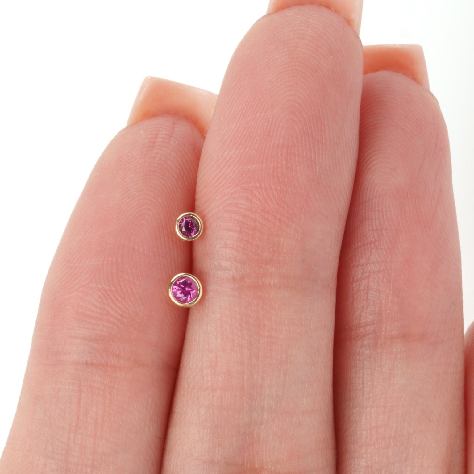 14K Yellow Gold Round Pink Ruby Stud Earrings - Flat Back Bezel Set for Women | Perfect for Everyday Wear, Parties & Gifts