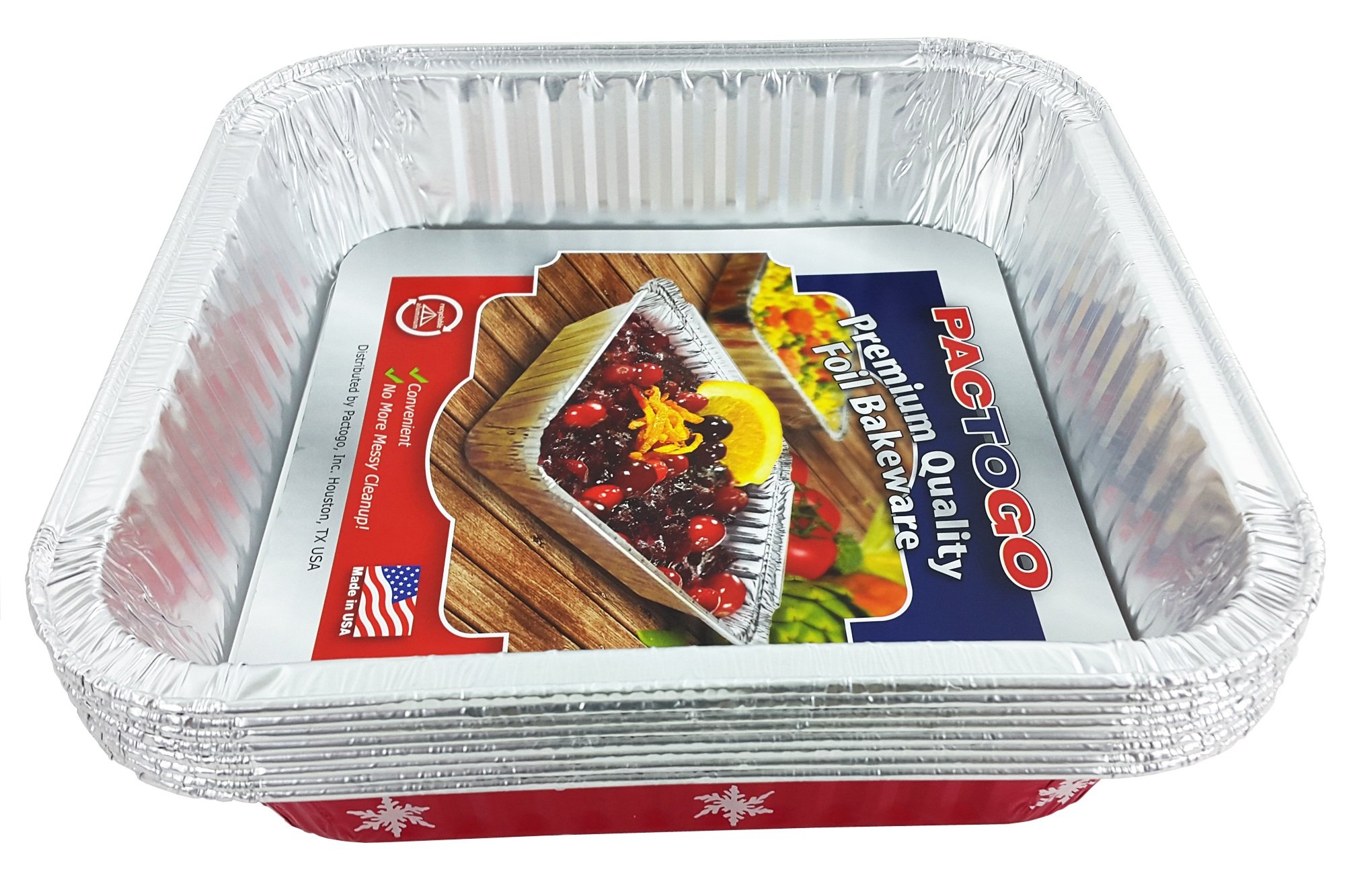 Premium Red Christmas Square Cake Pans with Clear Dome Lids - 100 Pack Disposable Aluminum Foil Baking Tins for Holiday Desserts, Party Catering & Home Baking