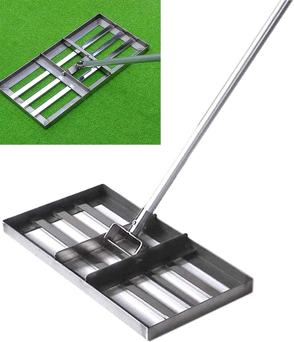 **Heavy-Duty Stainless Steel Golf & Lawn Leveling Rake - 43-Inch Handle for Smoothing Grass, Leveling Turf & Golf Course Maintenance - Perfect for Golf Greens, Backyard Lawns & Sports Fields**